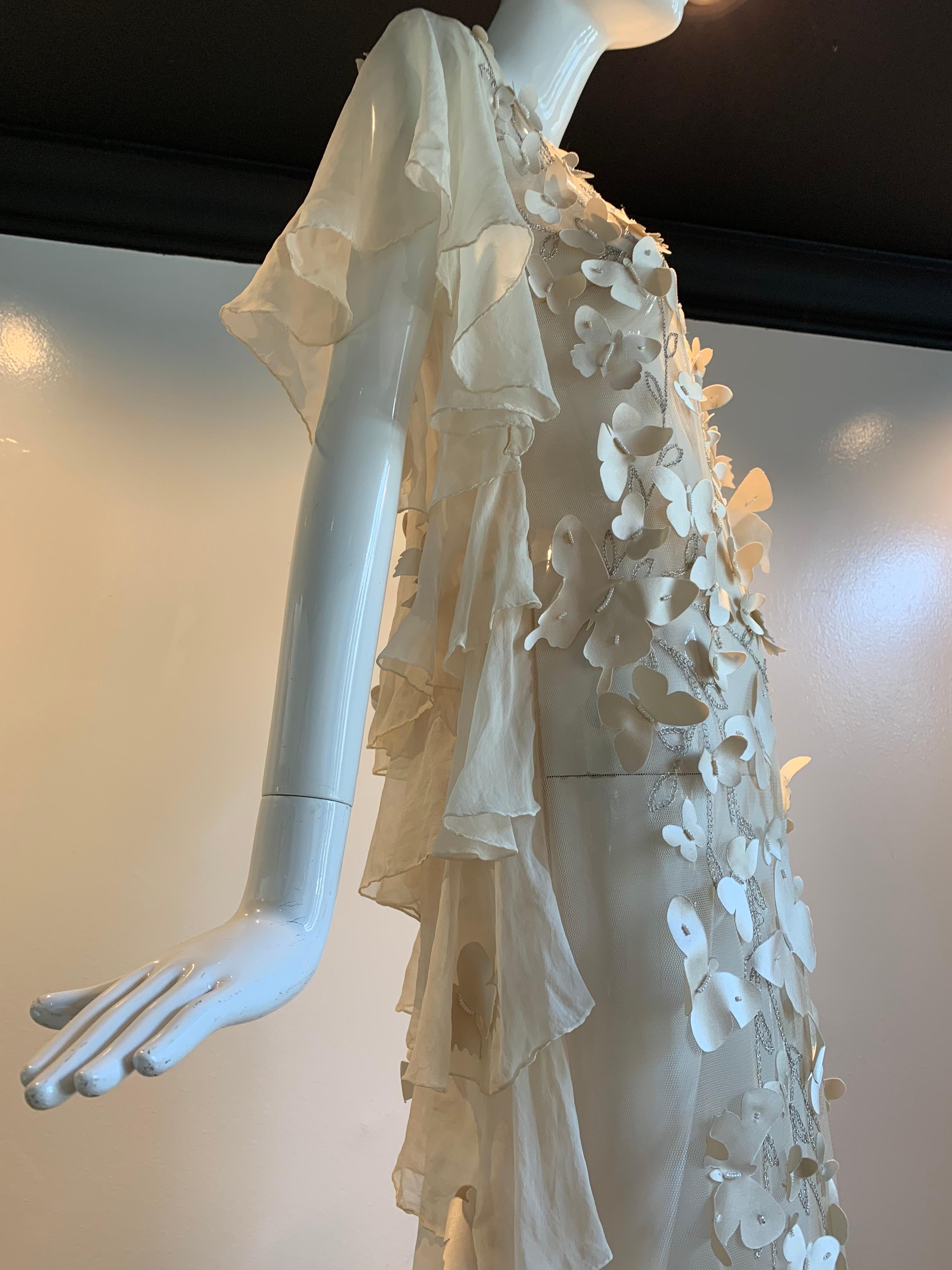 Torso Creations Eggshell Silk Chiffon Ruffled Wedding Gown W/ Silk Butterflies For Sale 3