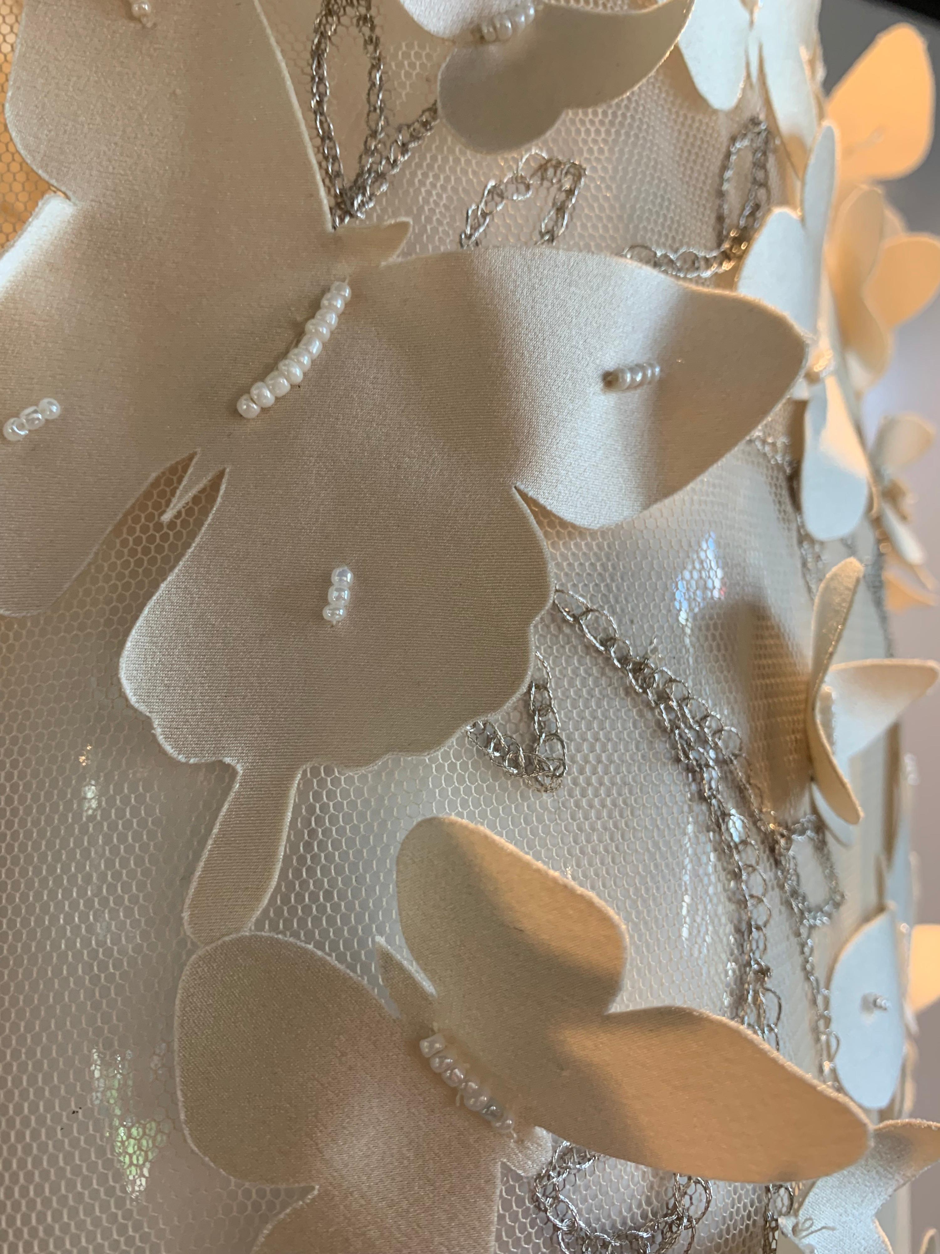 Torso Creations Eggshell Silk Chiffon Ruffled Wedding Gown W/ Silk Butterflies For Sale 8