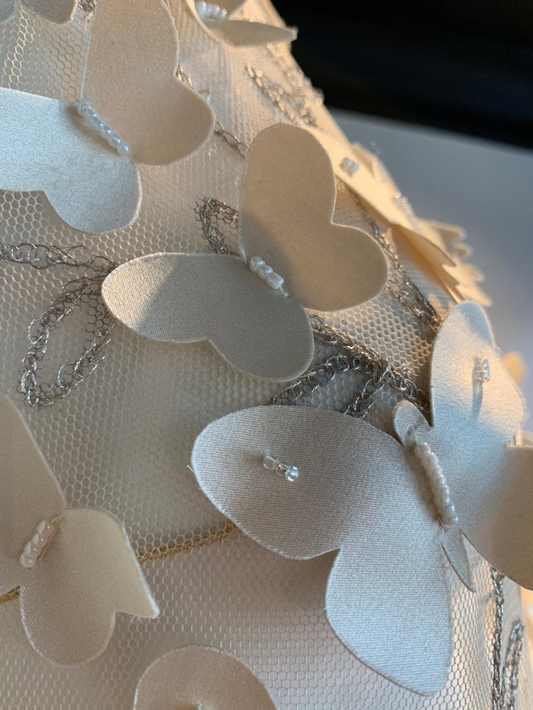 Torso Creations Eggshell Silk Chiffon Ruffled Wedding Gown W/ Silk Butterflies For Sale 9