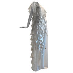 Torso Creations Eggshell Silk Chiffon Ruffled Wedding Gown W/ Silk Butterflies