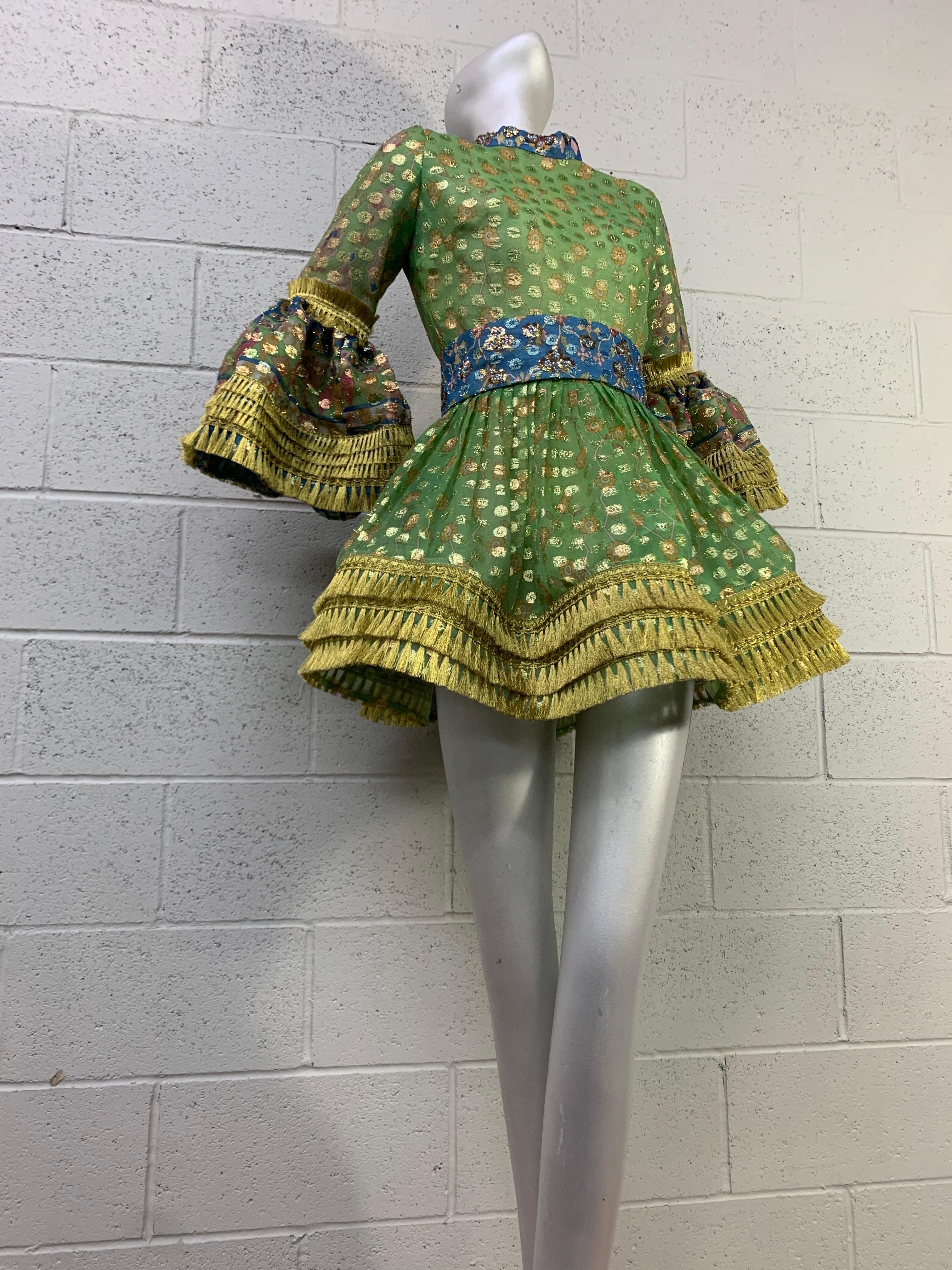 Torso Creations Elizabeth Arden Lame Dot Babydoll Mini Dress w Gold Lame Fringe 9