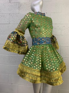 Torso Creations Elizabeth Arden Lame Dot Babydoll Mini Dress w Gold Lame Fringe