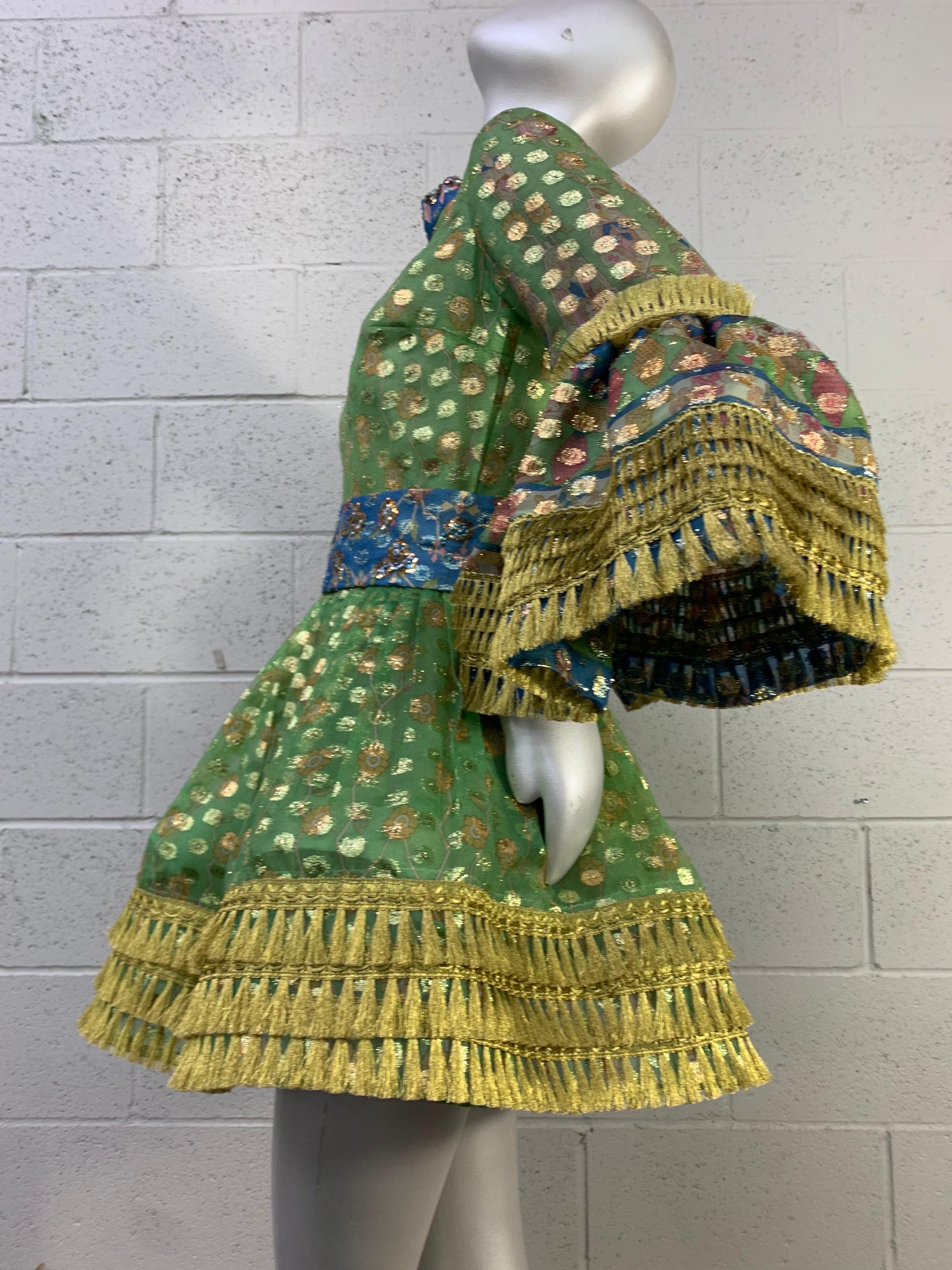 Women's Torso Creations Elizabeth Arden Lame Dot Babydoll Mini Dress w Gold Lame Fringe