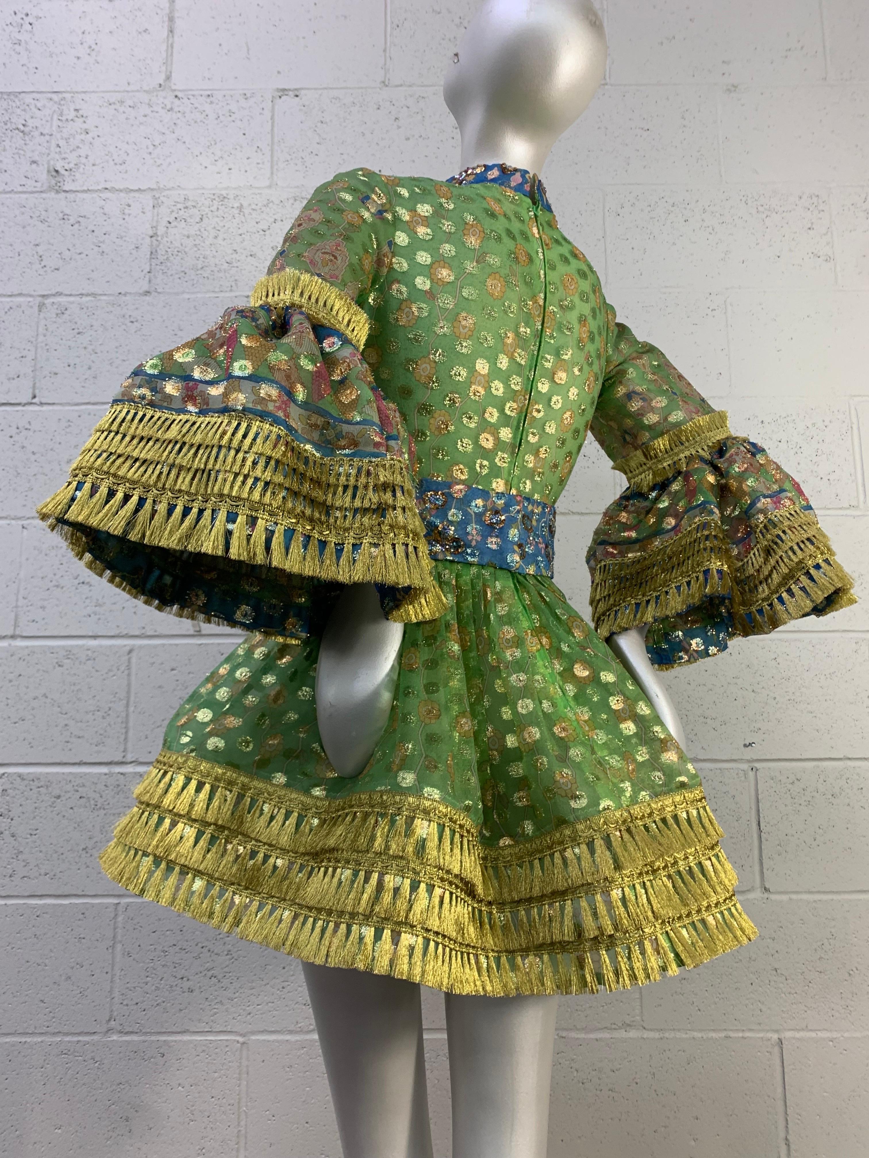 Torso Creations Elizabeth Arden Lame Dot Babydoll Mini Dress w Gold Lame Fringe 1