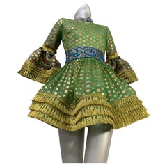Torso Creations Elizabeth Arden Lame Dot Babydoll Mini Dress w Gold Lame Fringe