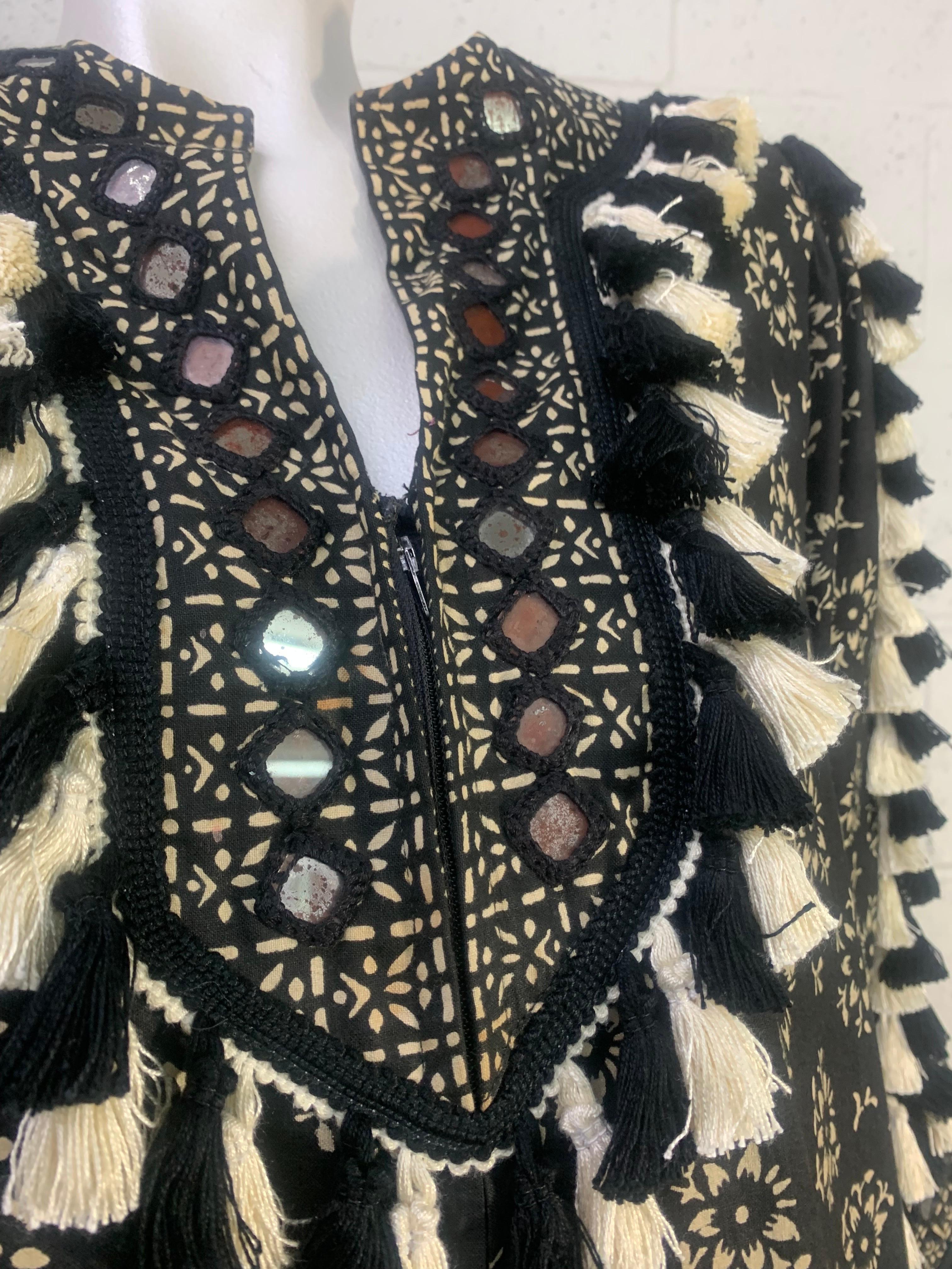 Torso Creations Embellished Ramona Rull B/W Block Print Hostess Gown w Tassels 11