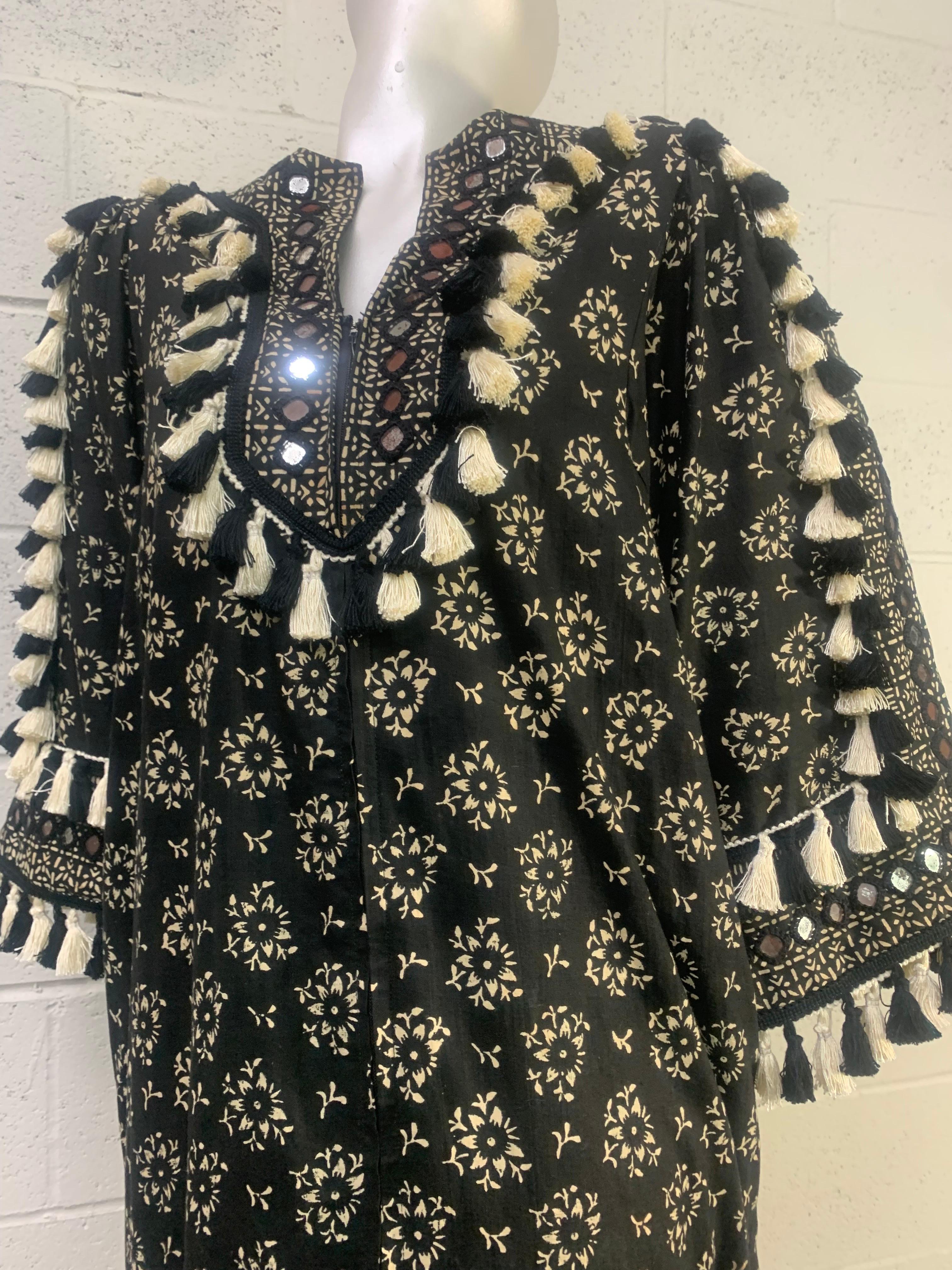 Women's Torso Creations Embellished Ramona Rull B/W Block Print Hostess Gown w Tassels
