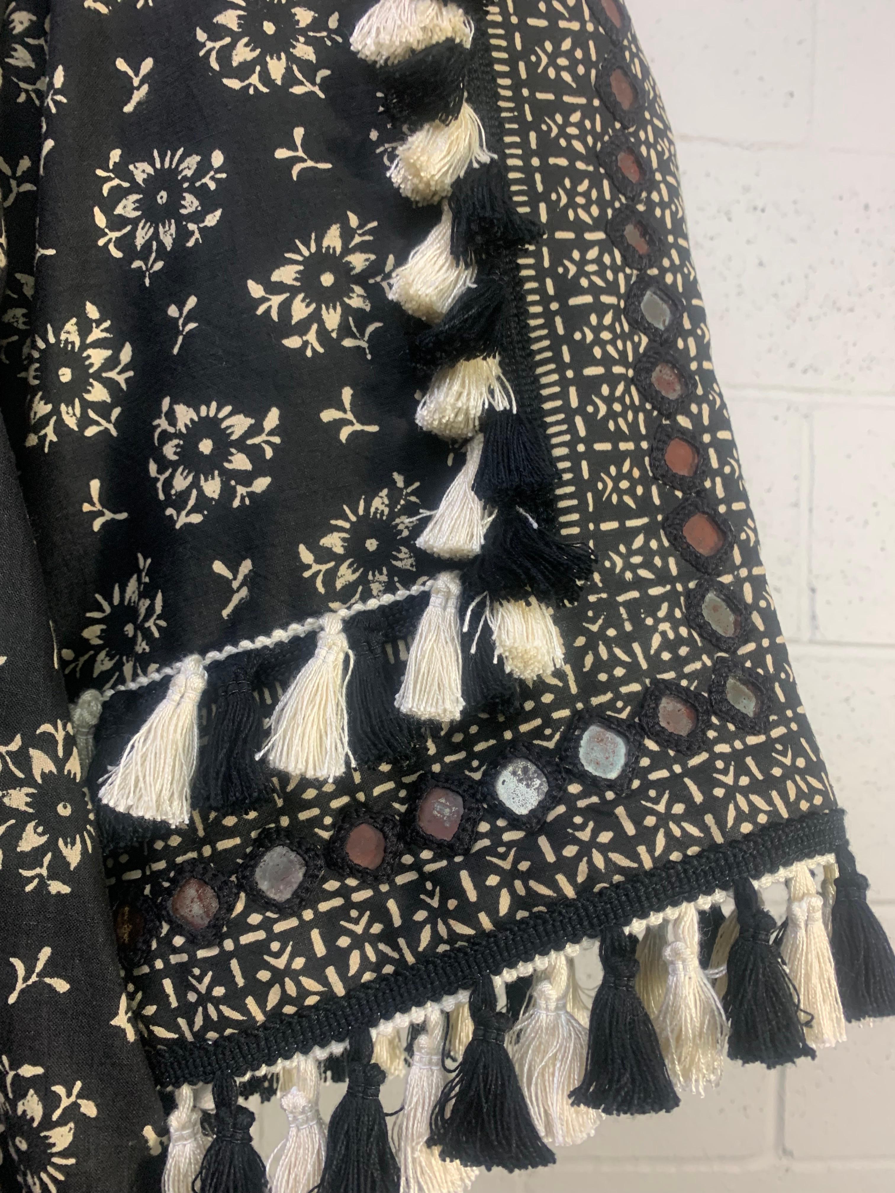 Torso Creations Embellished Ramona Rull B/W Block Print Hostess Gown w Tassels 3