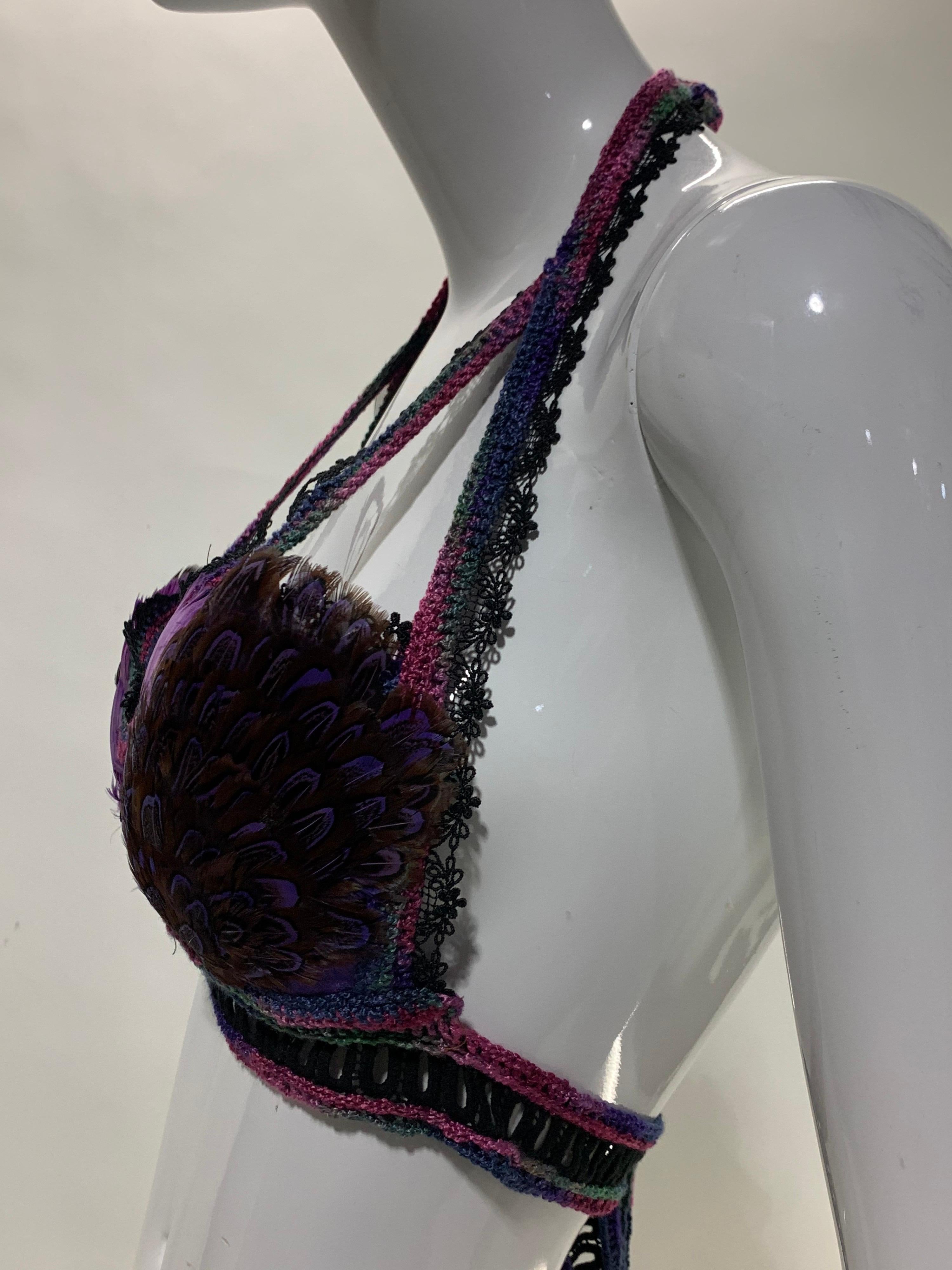 Torso Creations Feathered Lace Bralette in Purple and Black Lace and Crochet For Sale 5