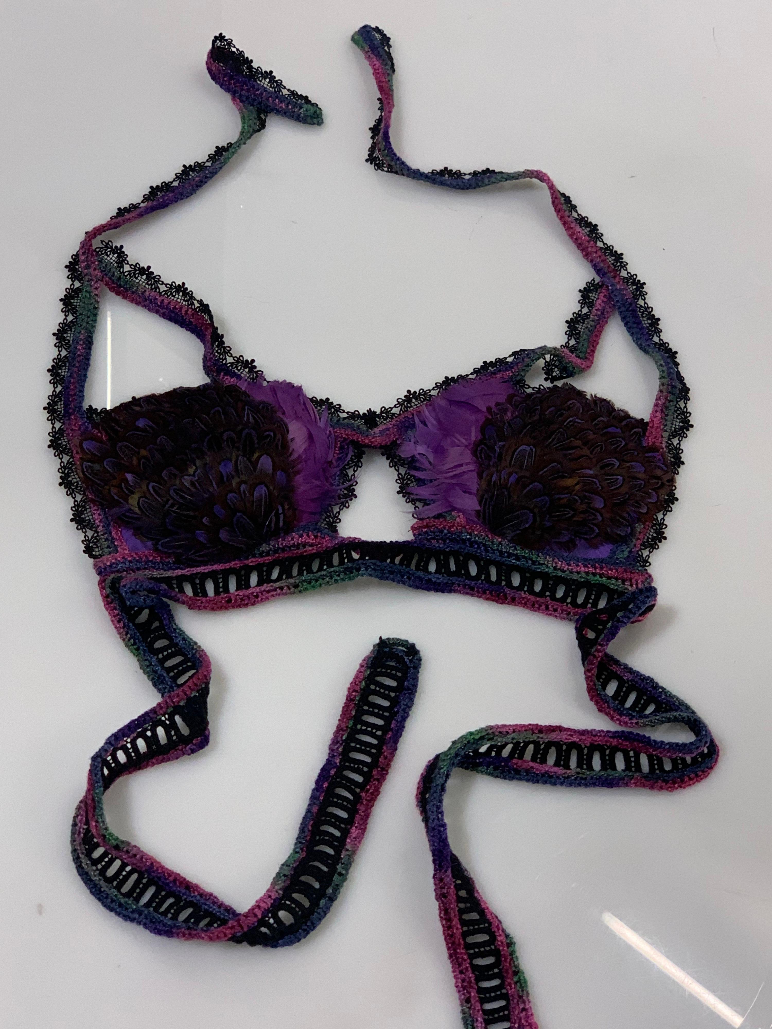 Torso Creations Feathered Lace Bralette in Purple and Black Lace and Crochet For Sale 6