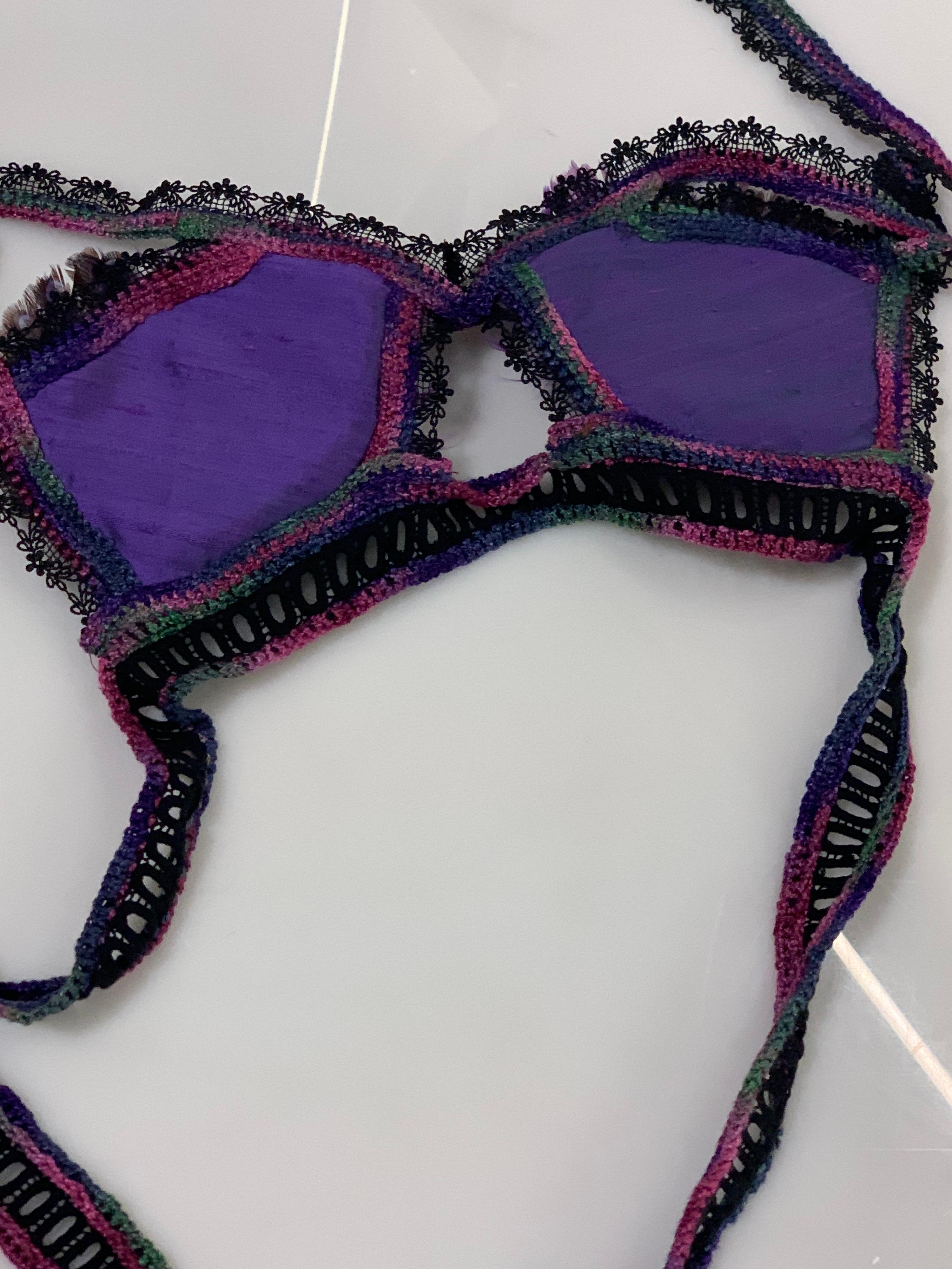 Torso Creations Feathered Lace Bralette in Purple and Black Lace and Crochet For Sale 7
