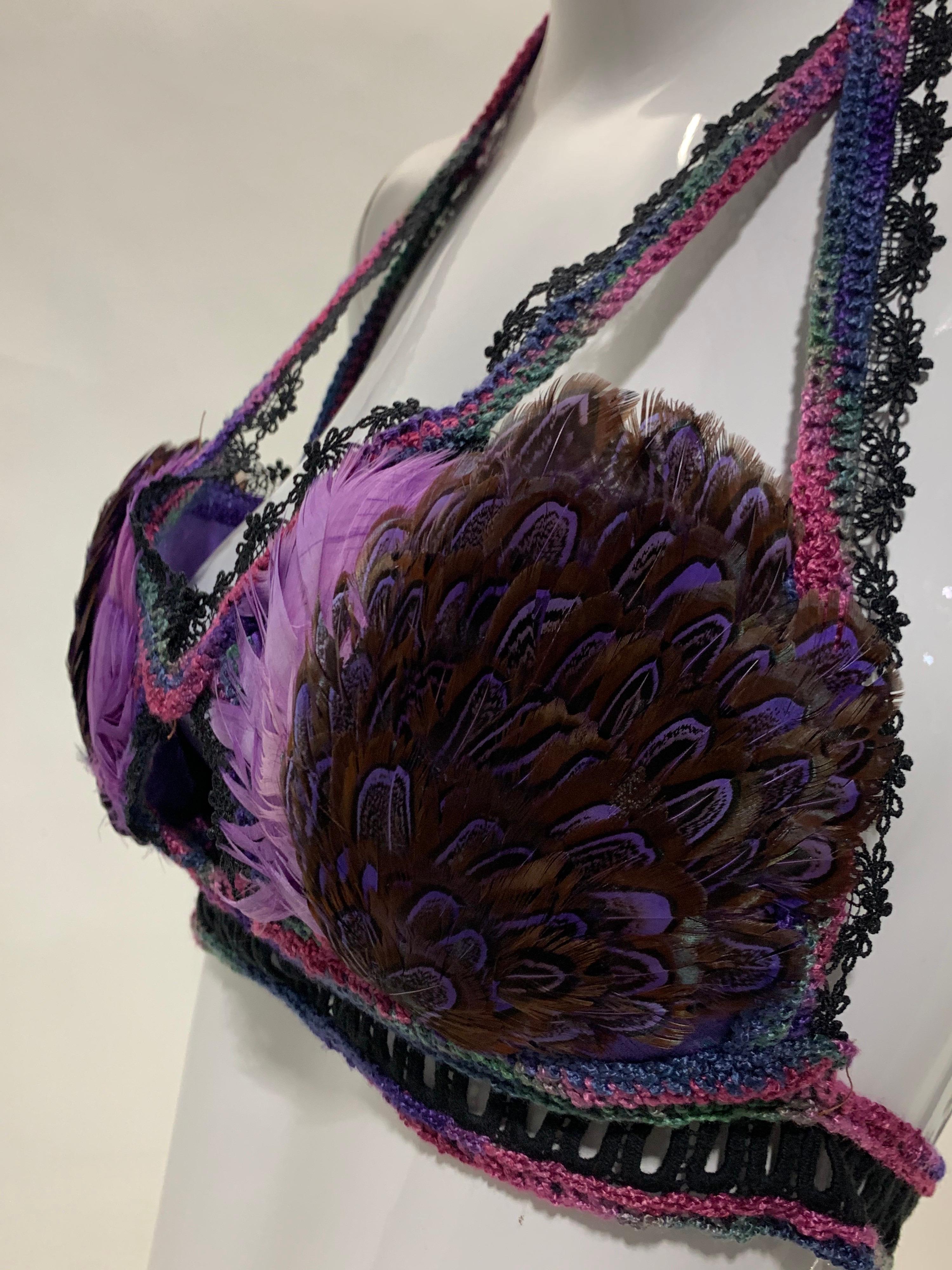 Torso Creations Feathered Lace Bralette in Purple and Black Lace and Crochet For Sale 8