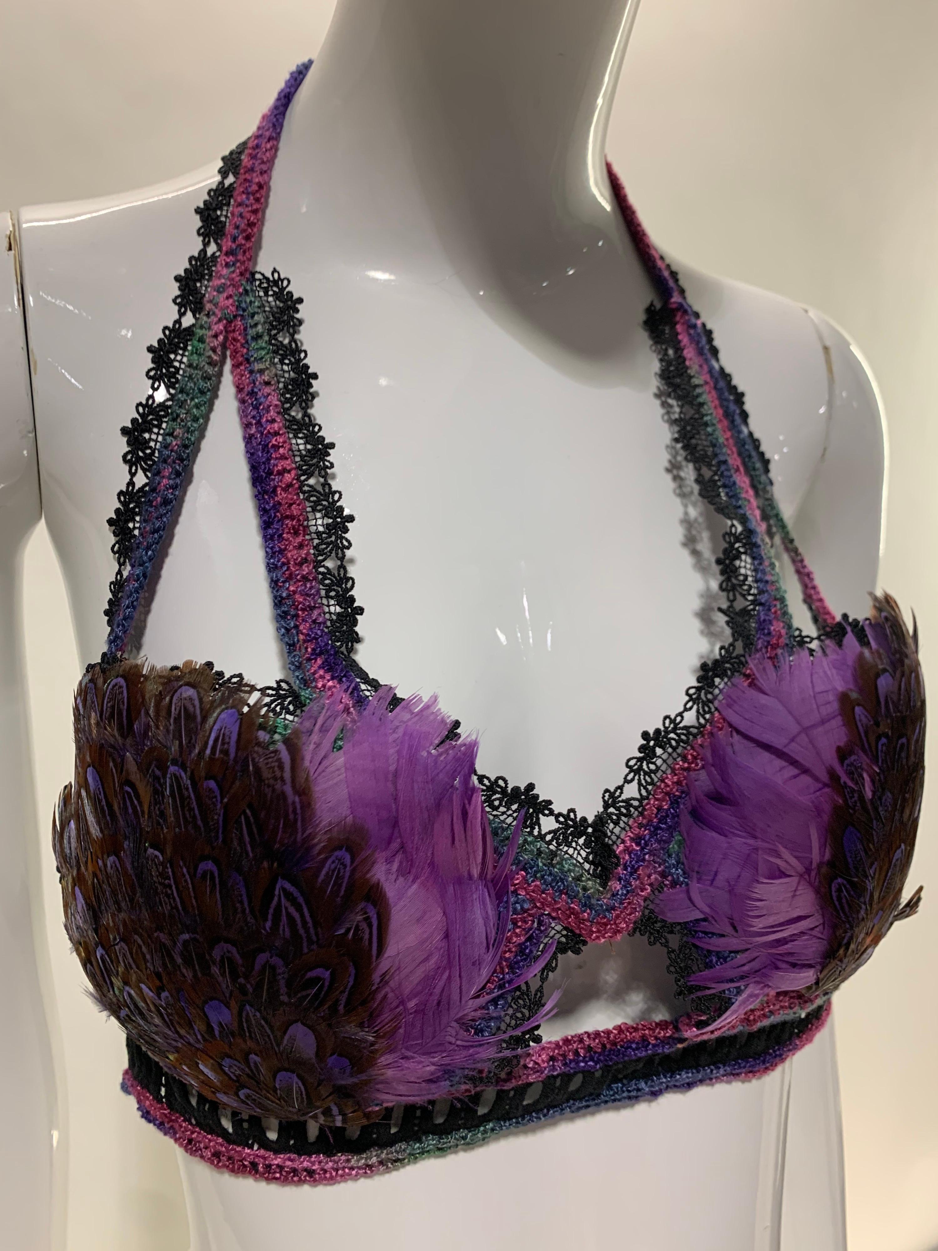 Torso Kreationen gefiederte Spitze Bralette in Lila und Schwarz aus Spitze und Häkelarbeit Damen im Angebot