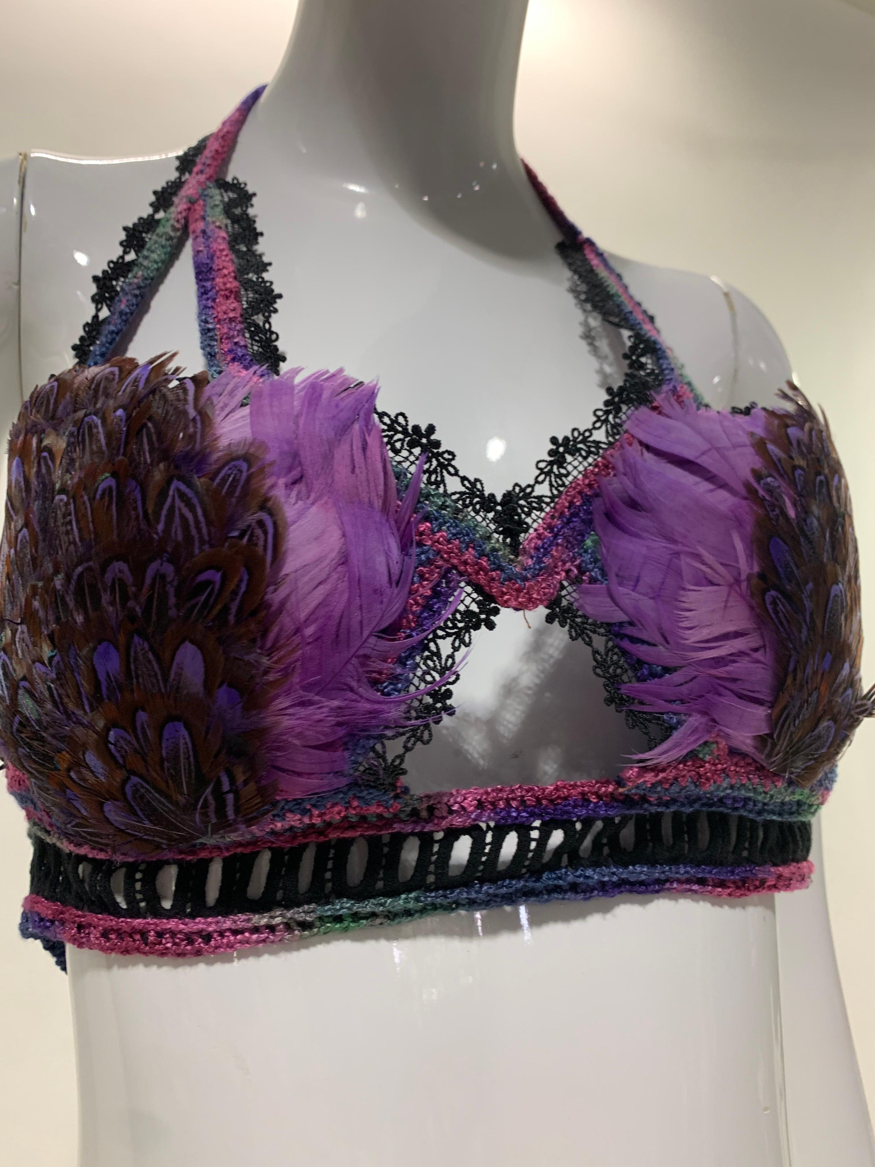 Women's Torso Creations Feathered Lace Bralette in Purple and Black Lace and Crochet For Sale