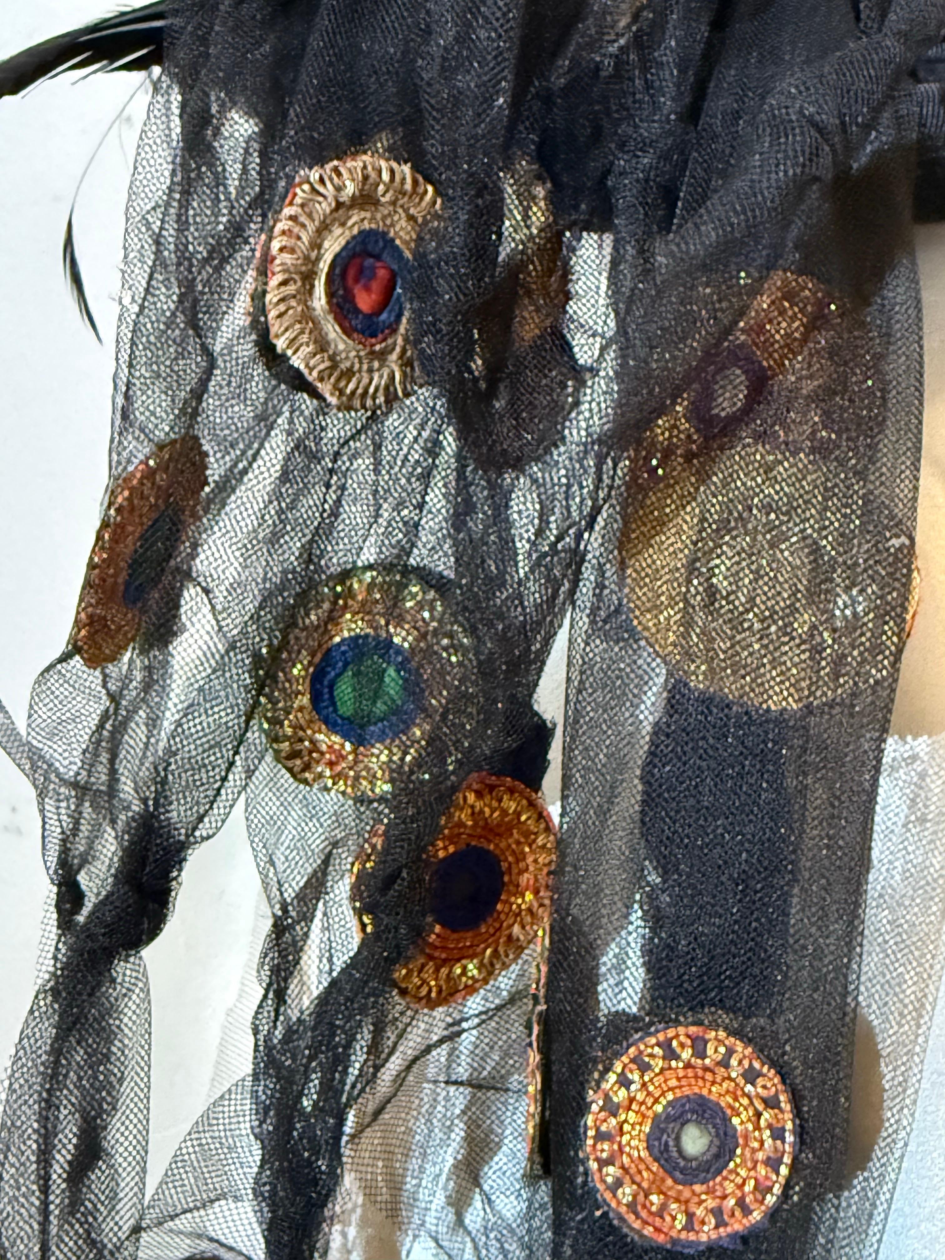Women's or Men's Torso Creations Festival Top Hat w Indian Embroidered Applique & Tulle Streamers For Sale