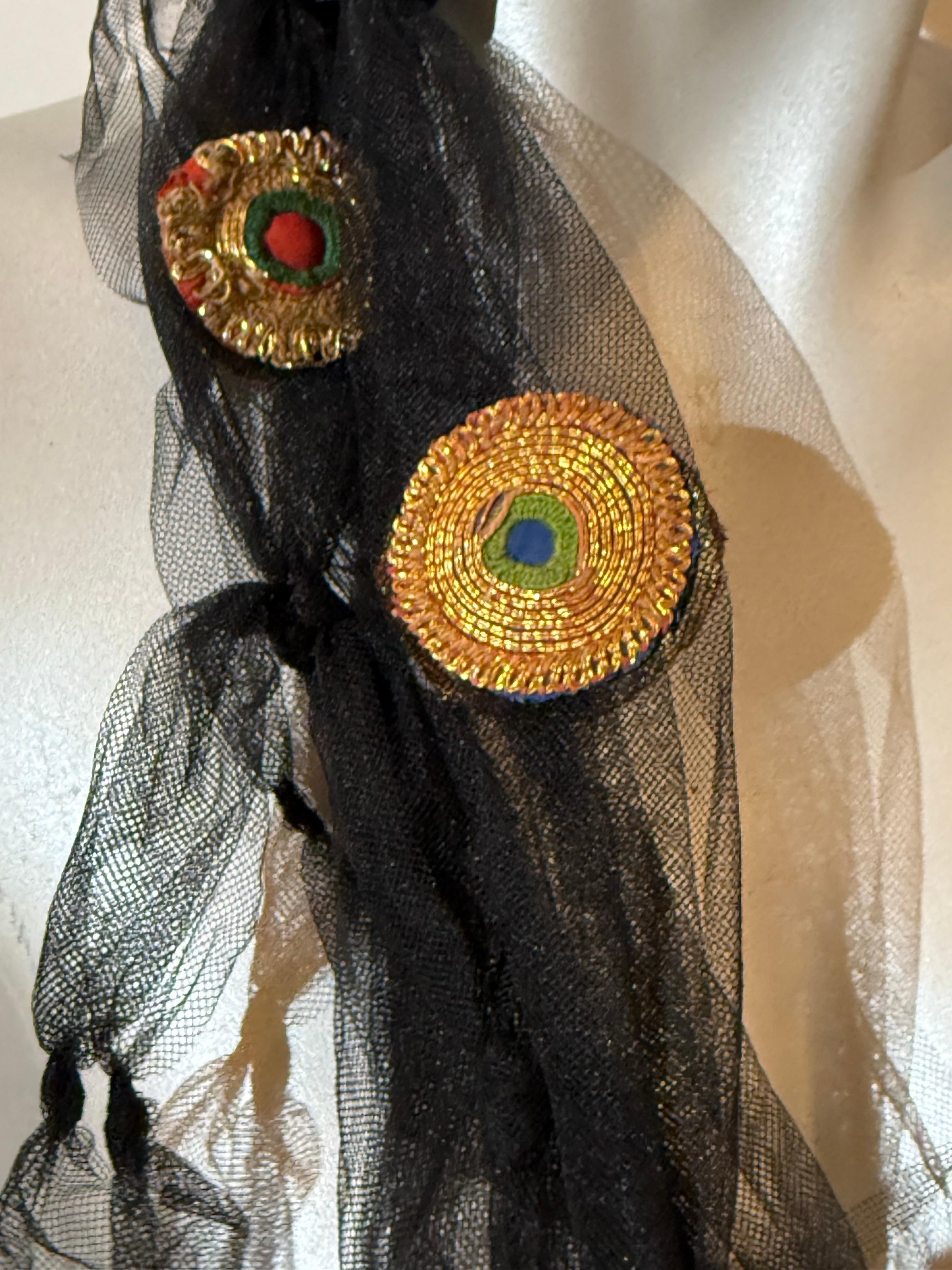 Torso Creations Festival Top Hat w Indian Embroidered Applique & Tulle Streamers For Sale 4