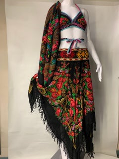 Torso Creations Floral Wool Challis 3-Piece Ensemble - Bra Skirt and Shawl