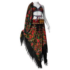 Torso Creations Floral Wool Challis 3-Piece Ensemble - Bra Skirt and Shawl