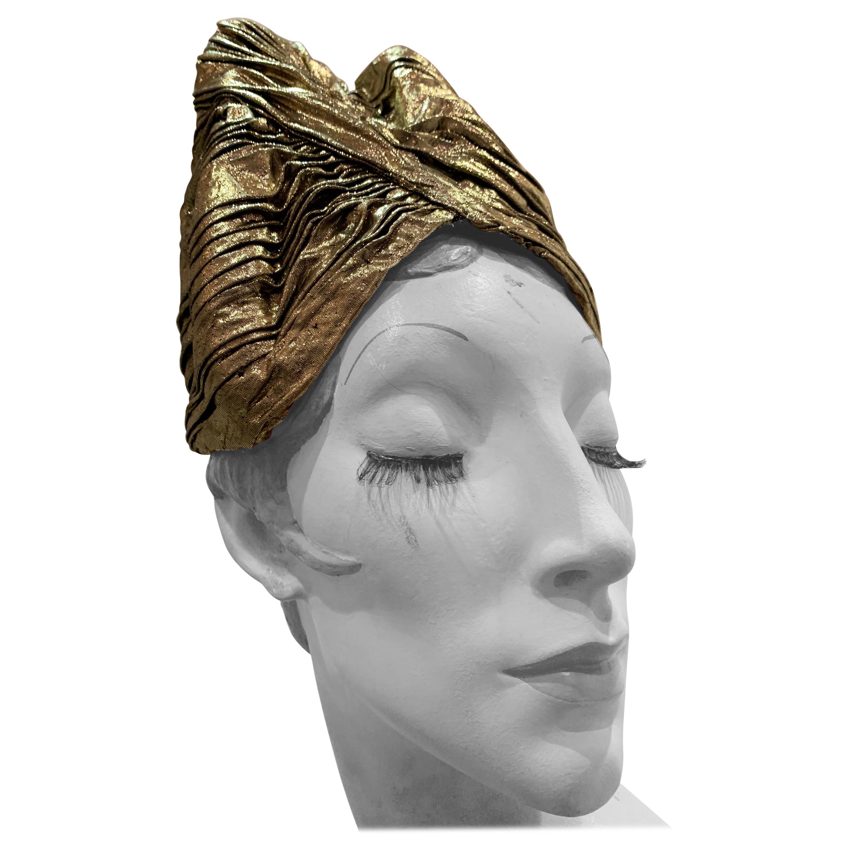 Torso Creations Gold Lame Pleated Peaked Turban