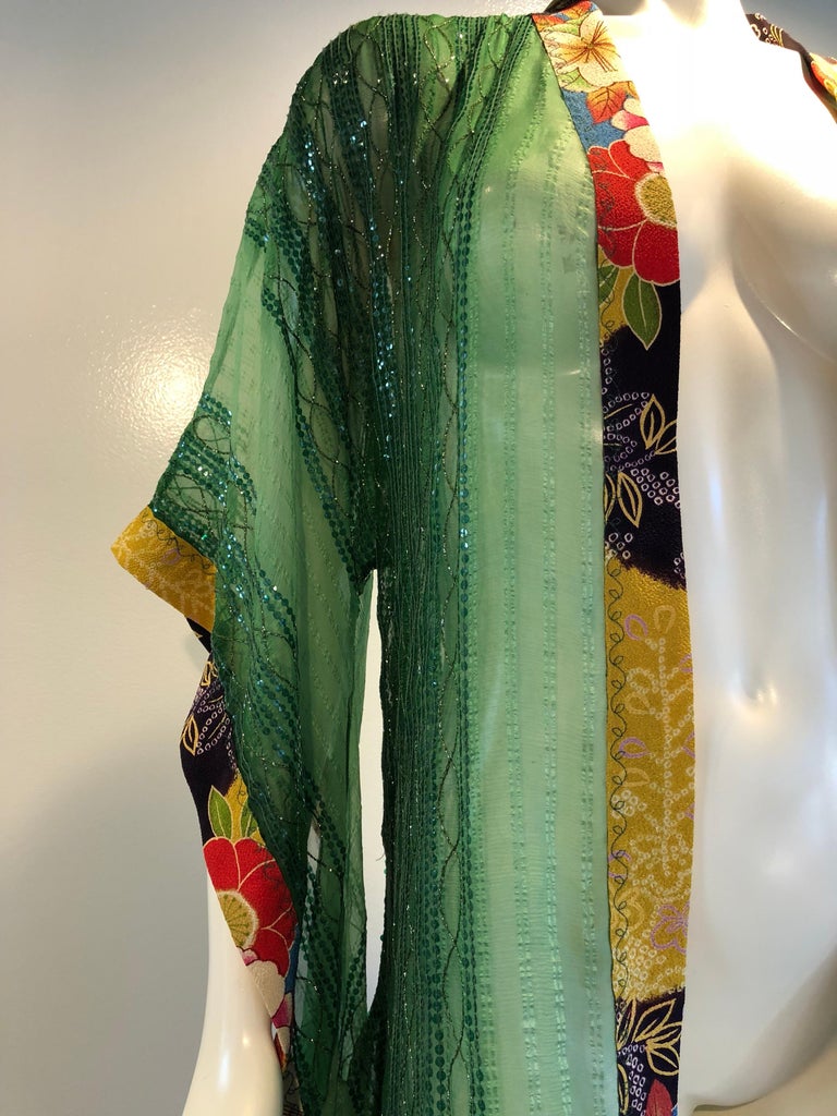 Torso Creations Green Silk Chiffon KimonoStyle Jacket W/ Sequins and