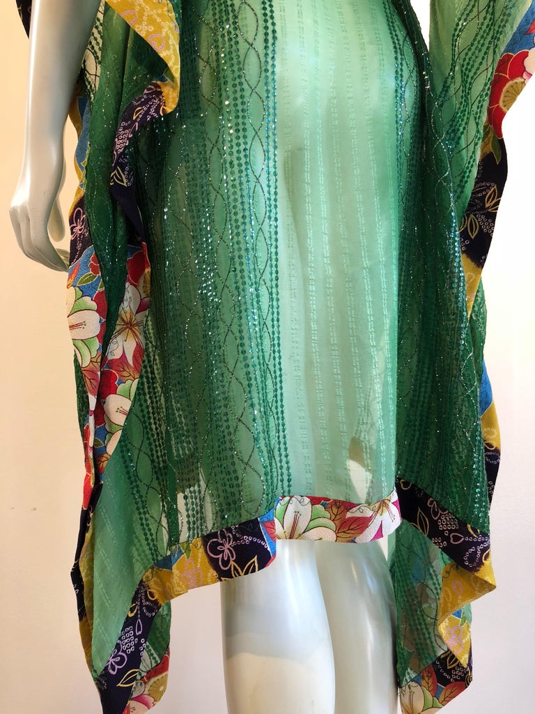 Torso Creations Green Silk Chiffon Kimono-Style Jacket W/ Sequins and ...