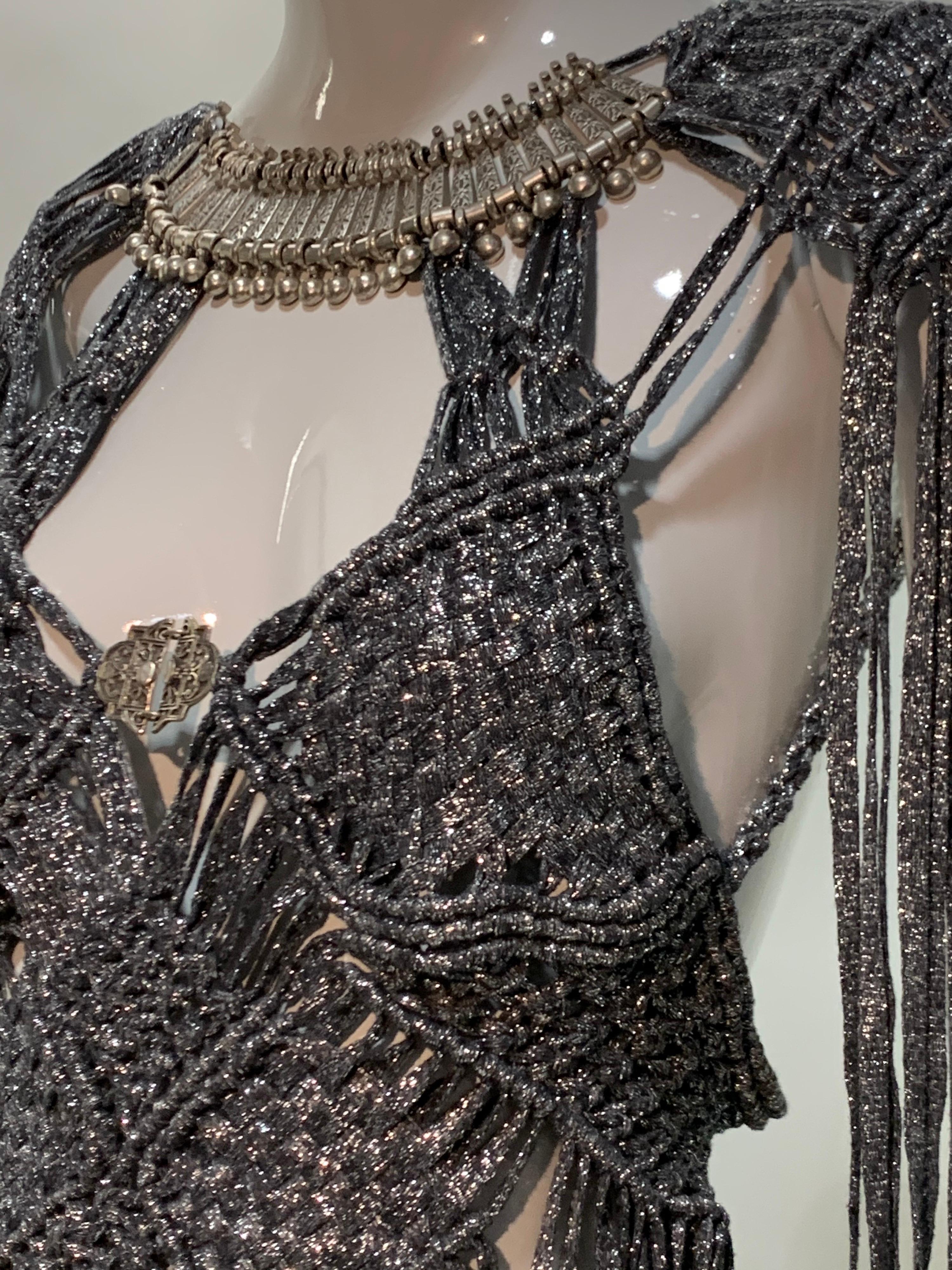 Torso Creations Gunmetal Macrame Lame Goddess Gown w/ MidEast Collar Detail 7