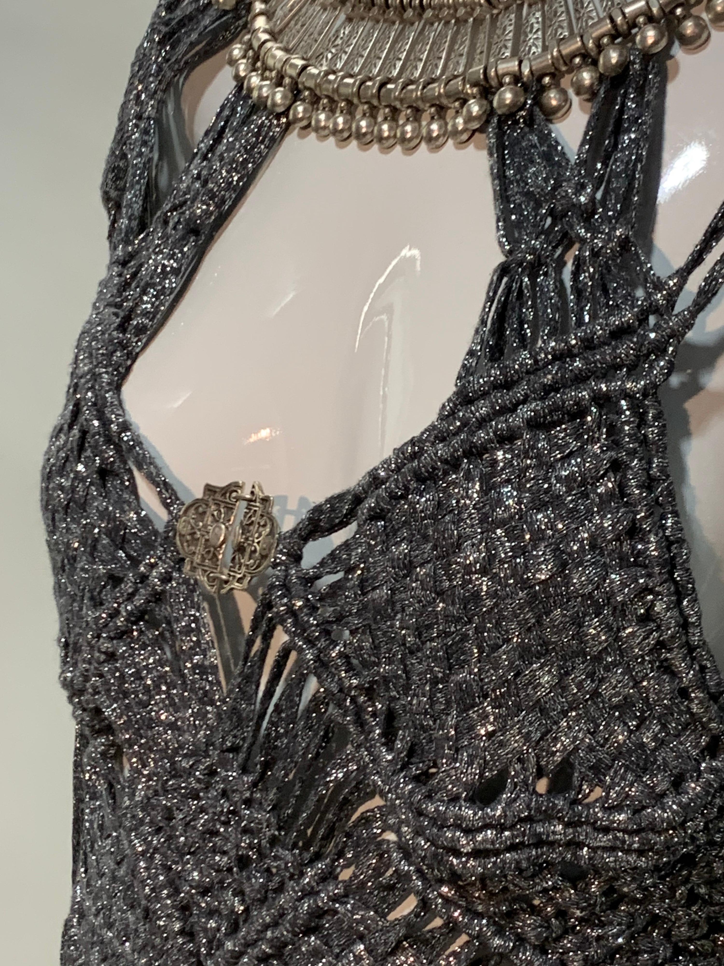 Torso Creations Gunmetal Macrame Lame Goddess Gown w/ MidEast Collar Detail 8