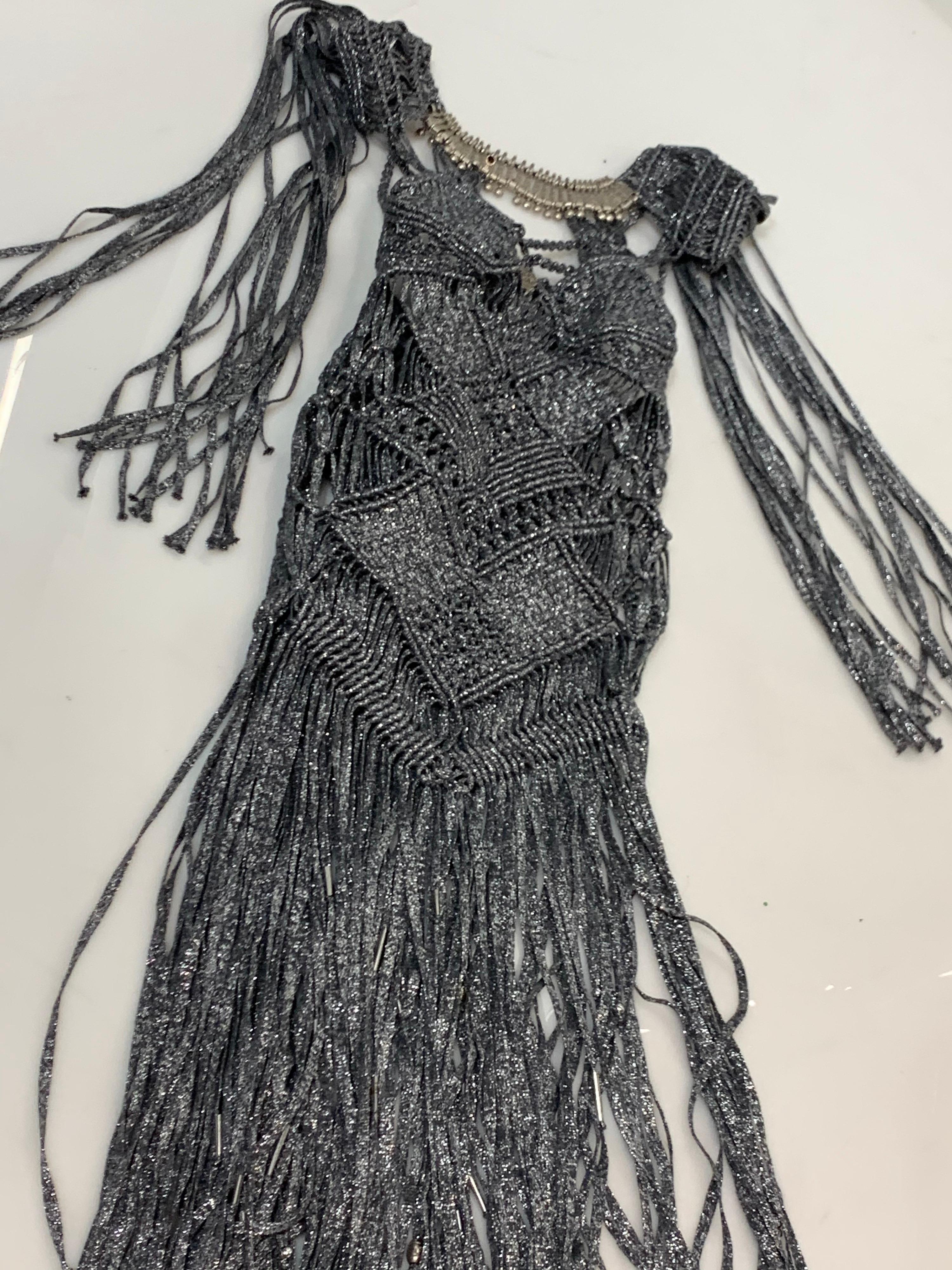 Torso Creations Gunmetal Macrame Lame Goddess Gown w/ MidEast Collar Detail 9