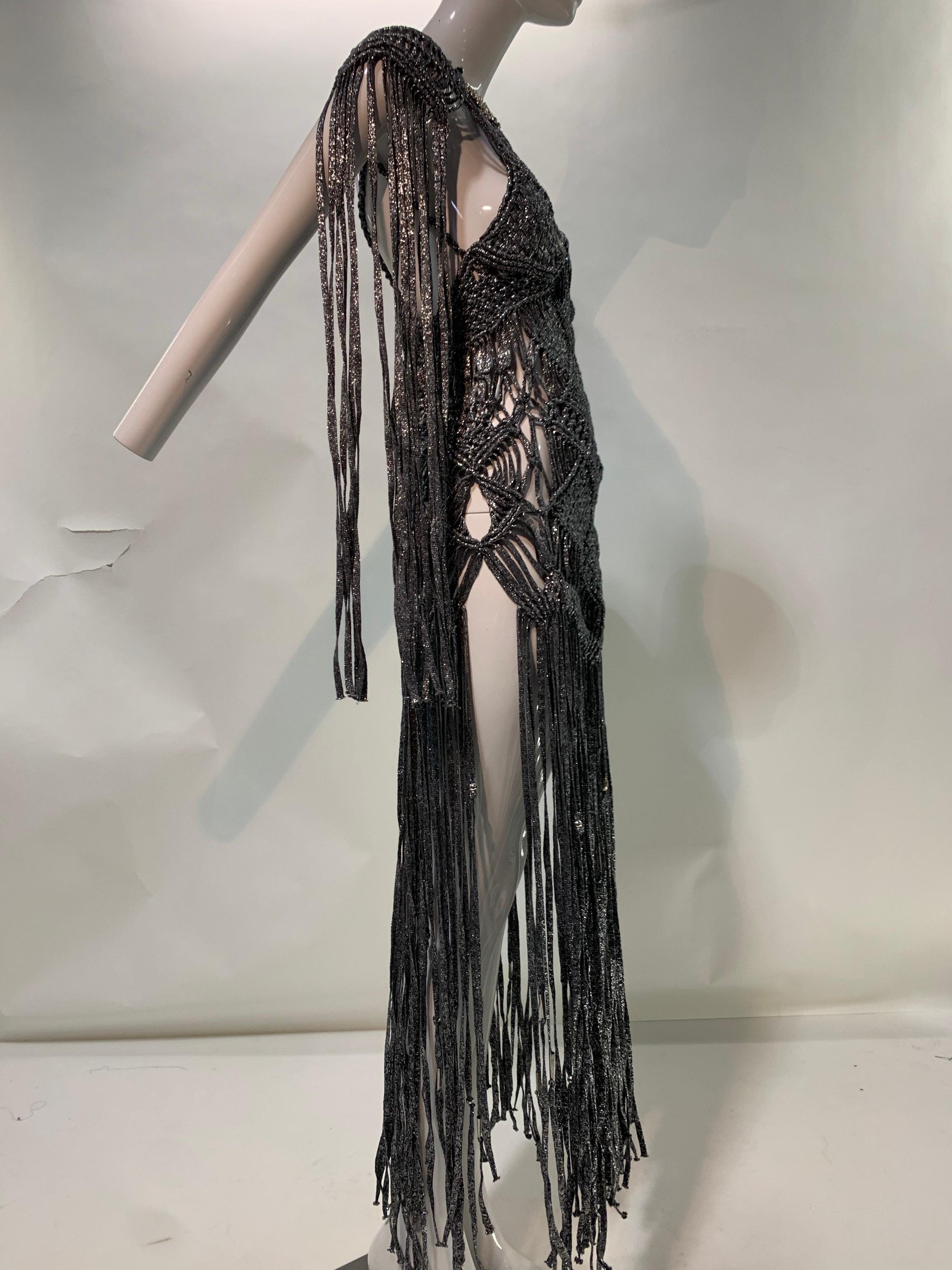 Black Torso Creations Gunmetal Macrame Lame Goddess Gown w/ MidEast Collar Detail