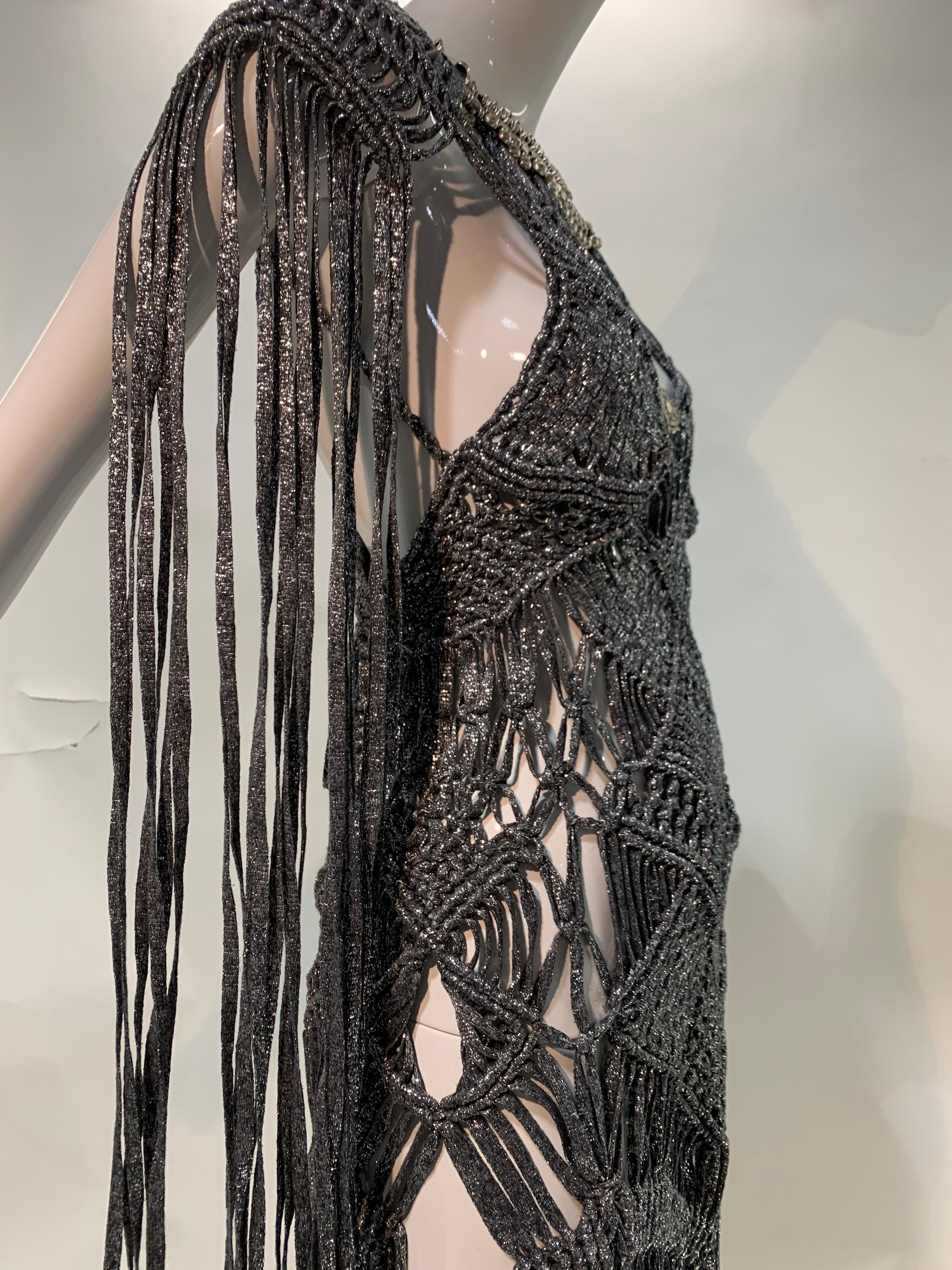 Torso Creations Gunmetal Macrame Lame Goddess Gown w/ MidEast Collar Detail In New Condition In Gresham, OR