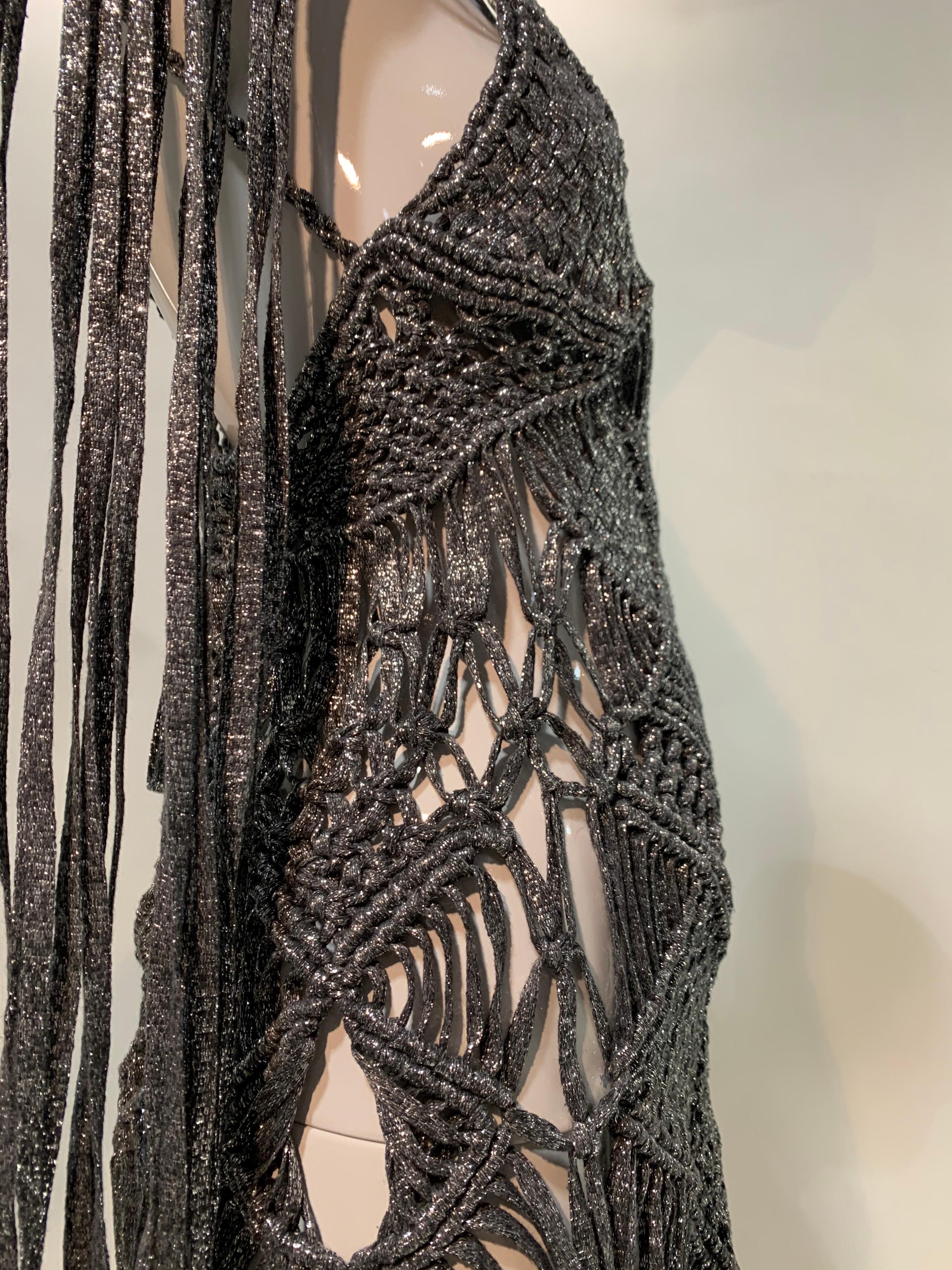 Women's Torso Creations Gunmetal Macrame Lame Goddess Gown w/ MidEast Collar Detail
