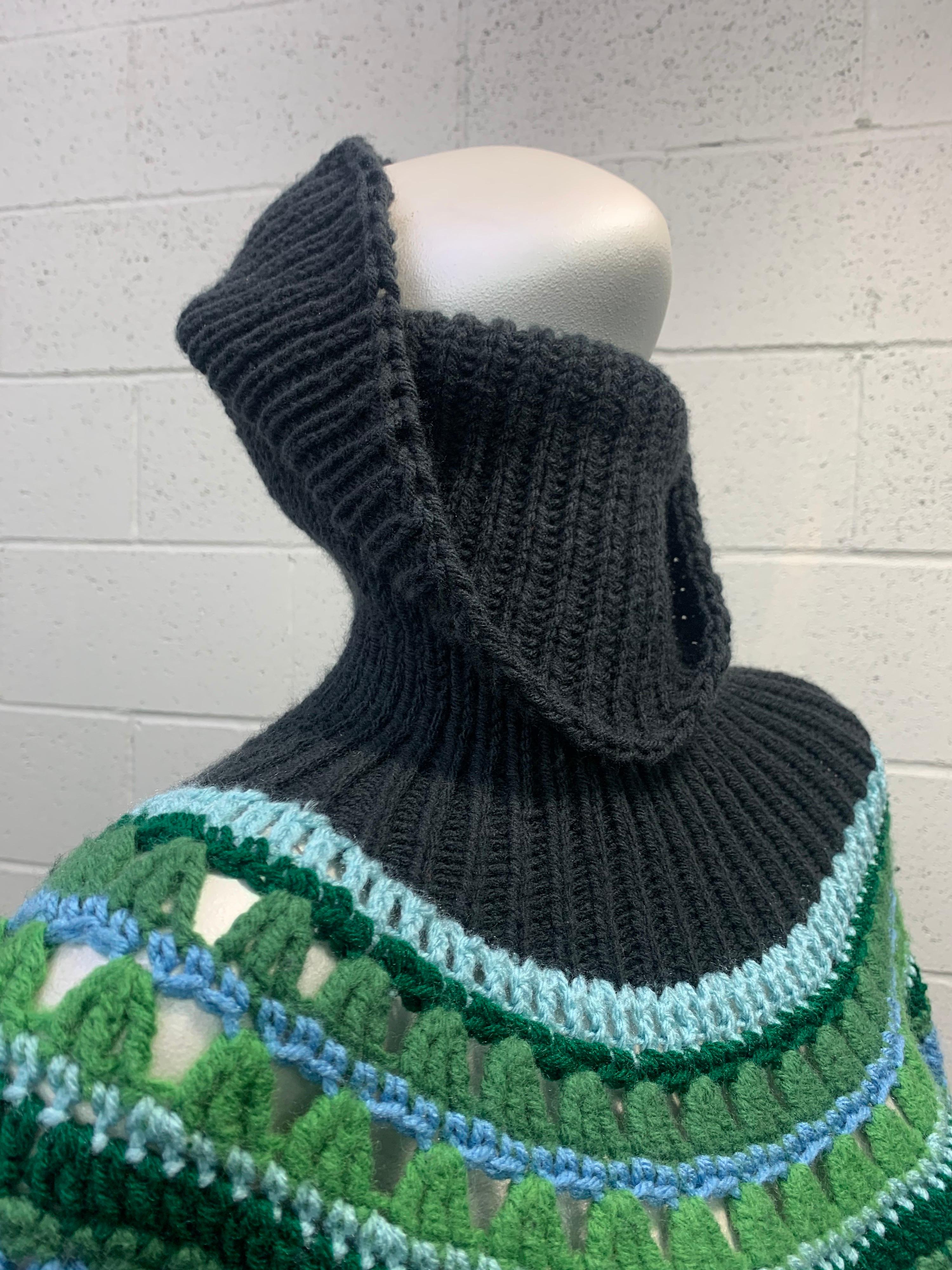 Torso Creations Hand Knit Colorful Poncho W/ Large Funnel Neck & Black Fringe  5