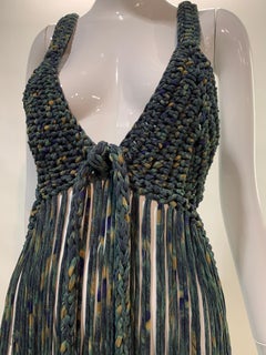 Torso Creations Hand-Macrame Halter Swimsuit Coverup w/ Heavy Fringe & Front Tie
