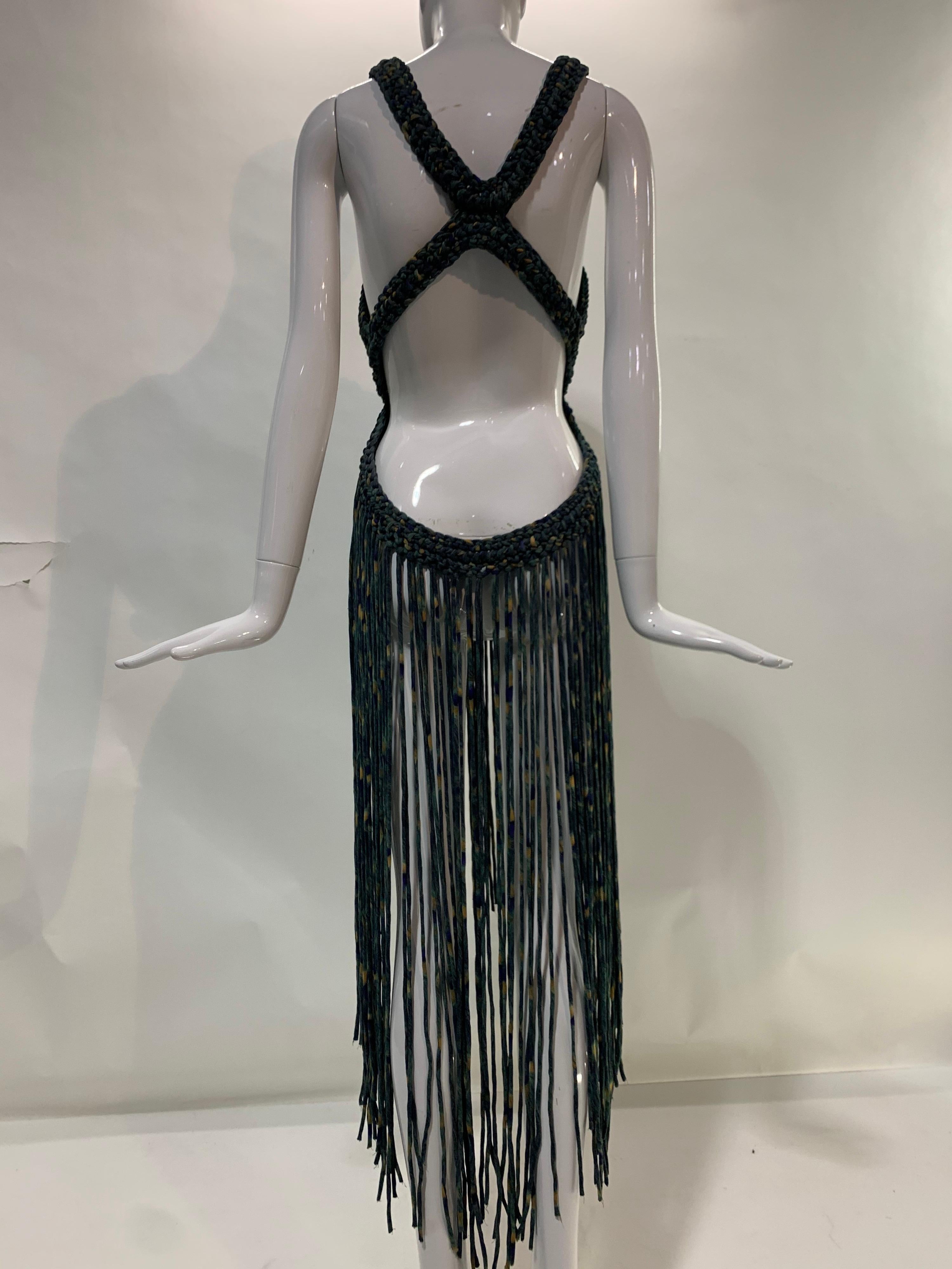 Torso Creations Hand-Macrame Halter Swimsuit Coverup w/ Heavy Fringe & Front Tie In New Condition For Sale In Gresham, OR