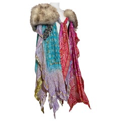 Torso Creations Manteau en soie patchwork perlé imprimé indien avec collier en renard argenté