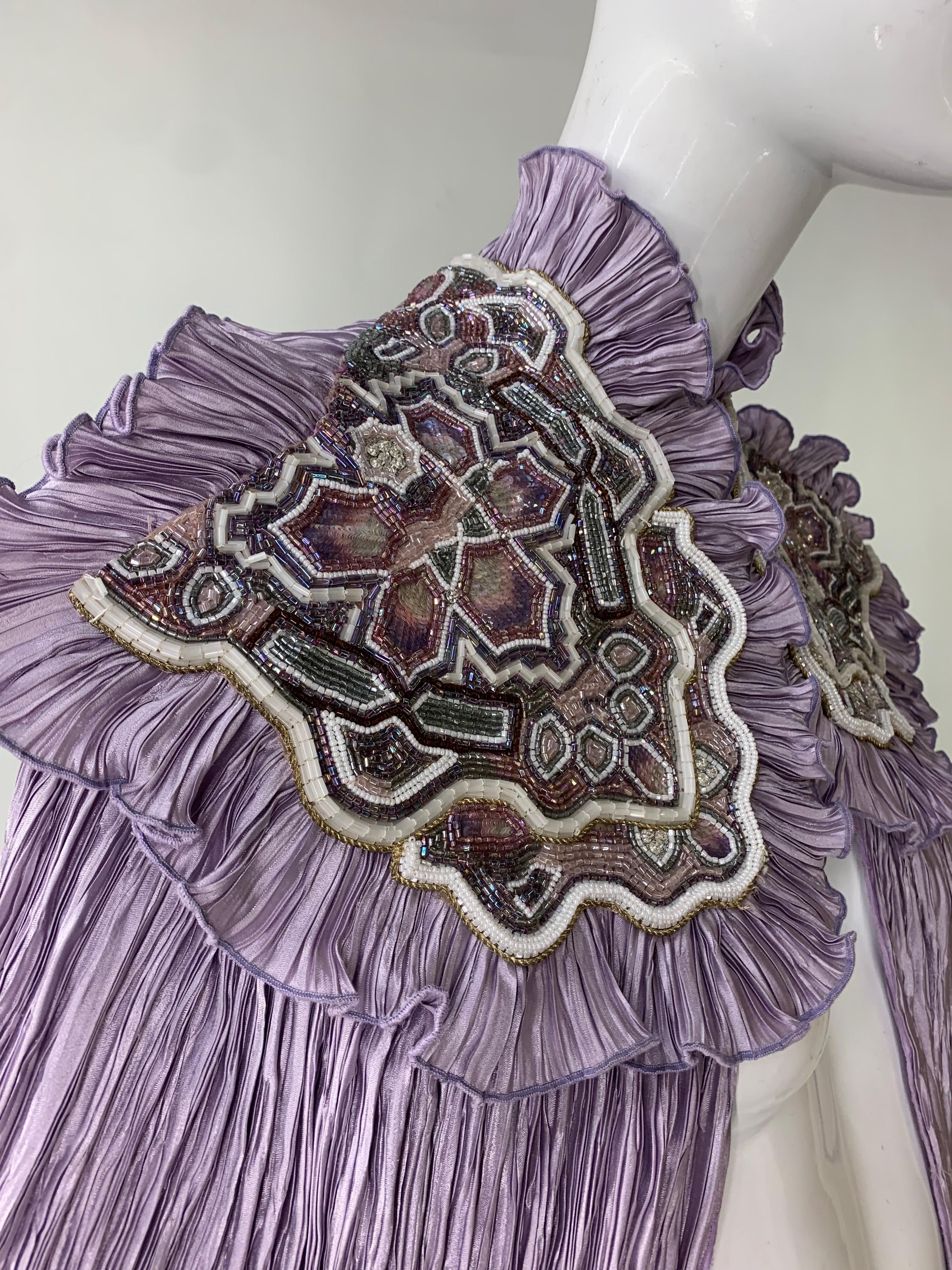 Torso Creations Lavender Pleated Silk Caplet w Heavily Beaded & Embroidered Trim For Sale 6
