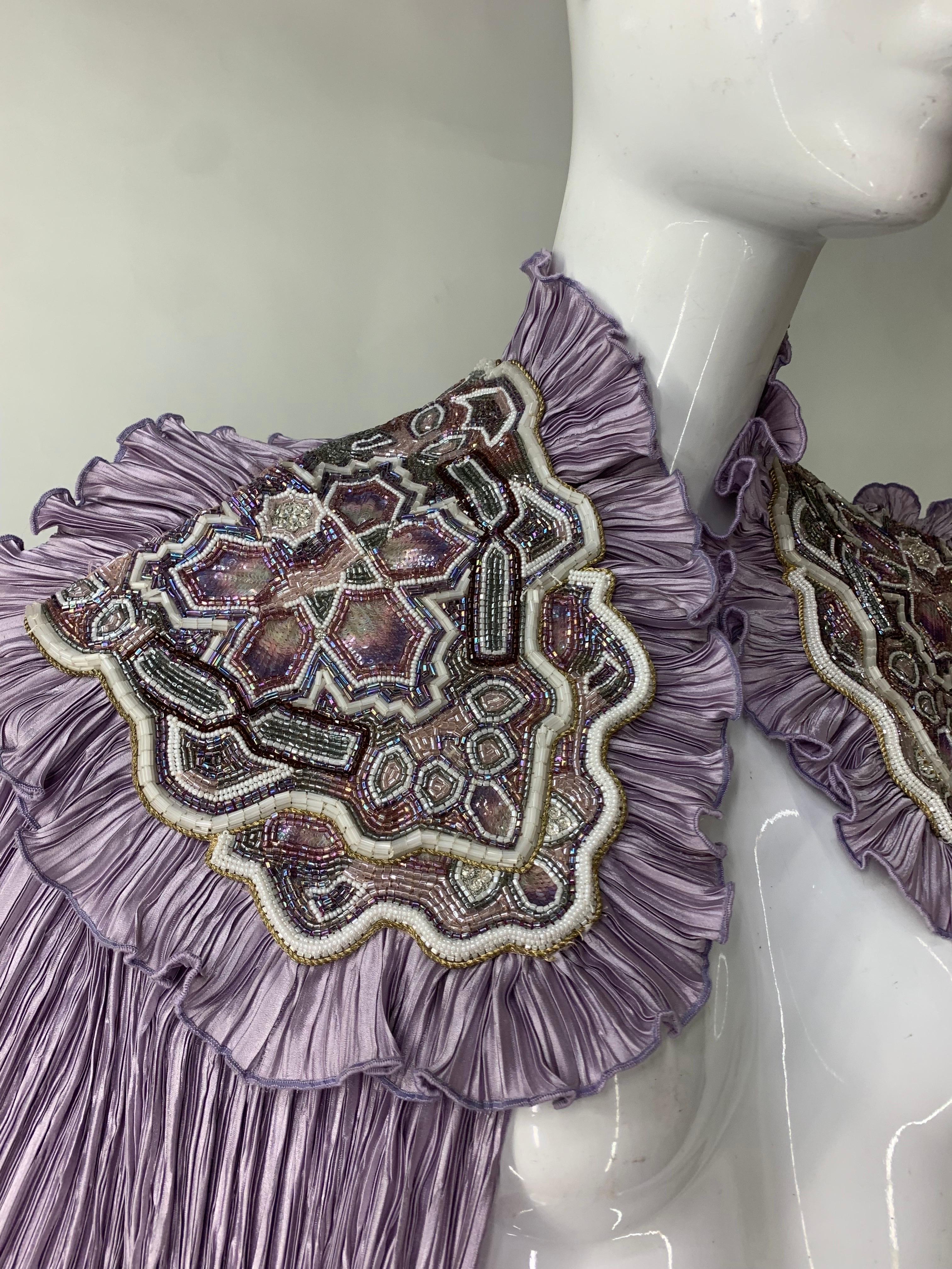 Torso Creations Lavender Pleated Silk Caplet w Heavily Beaded & Embroidered Trim For Sale 8