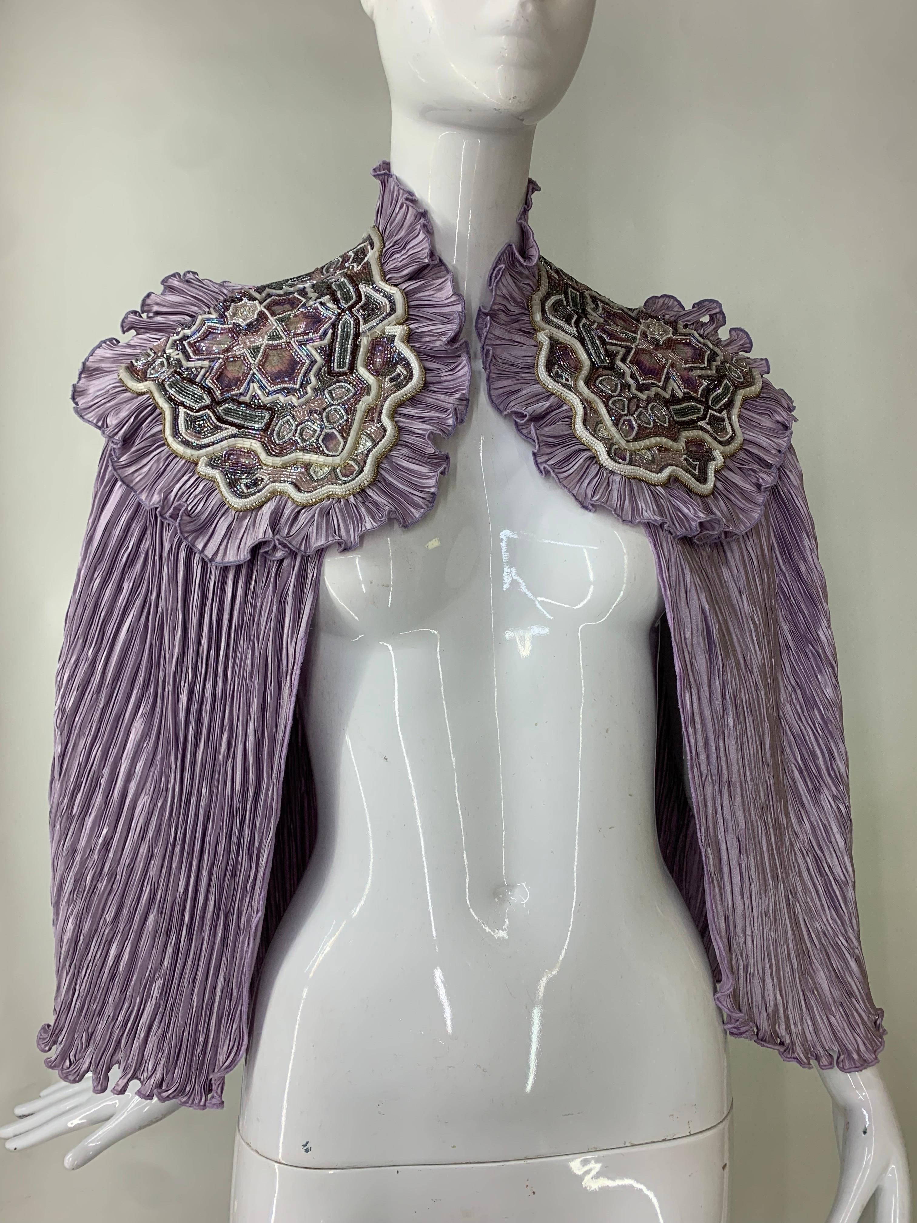Torso Creations Lavender Pleated Silk Caplet w Heavily Beaded & Embroidered Trim For Sale 9