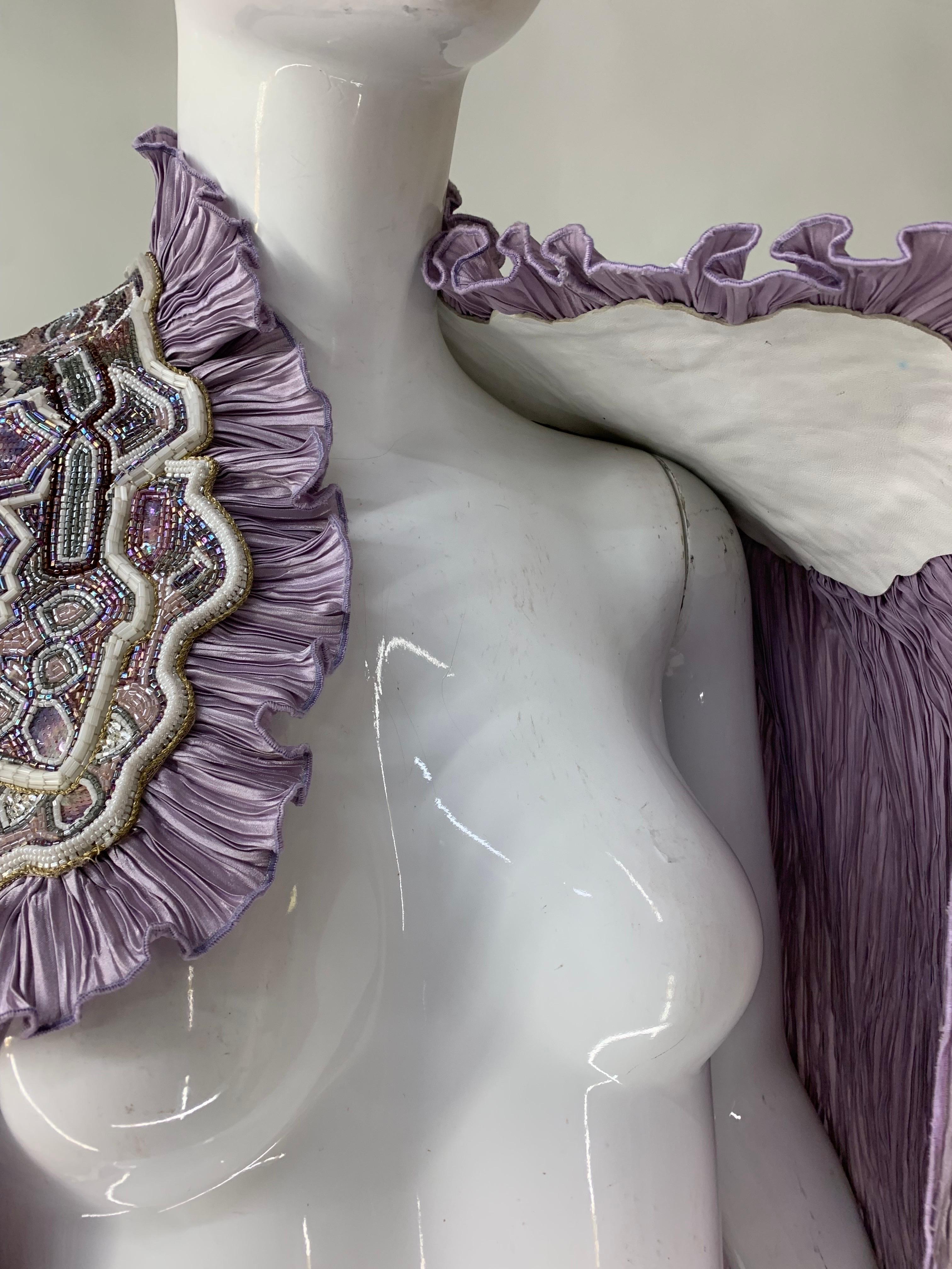 Torso Creations Lavender Pleated Silk Caplet w Heavily Beaded & Embroidered Trim For Sale 12