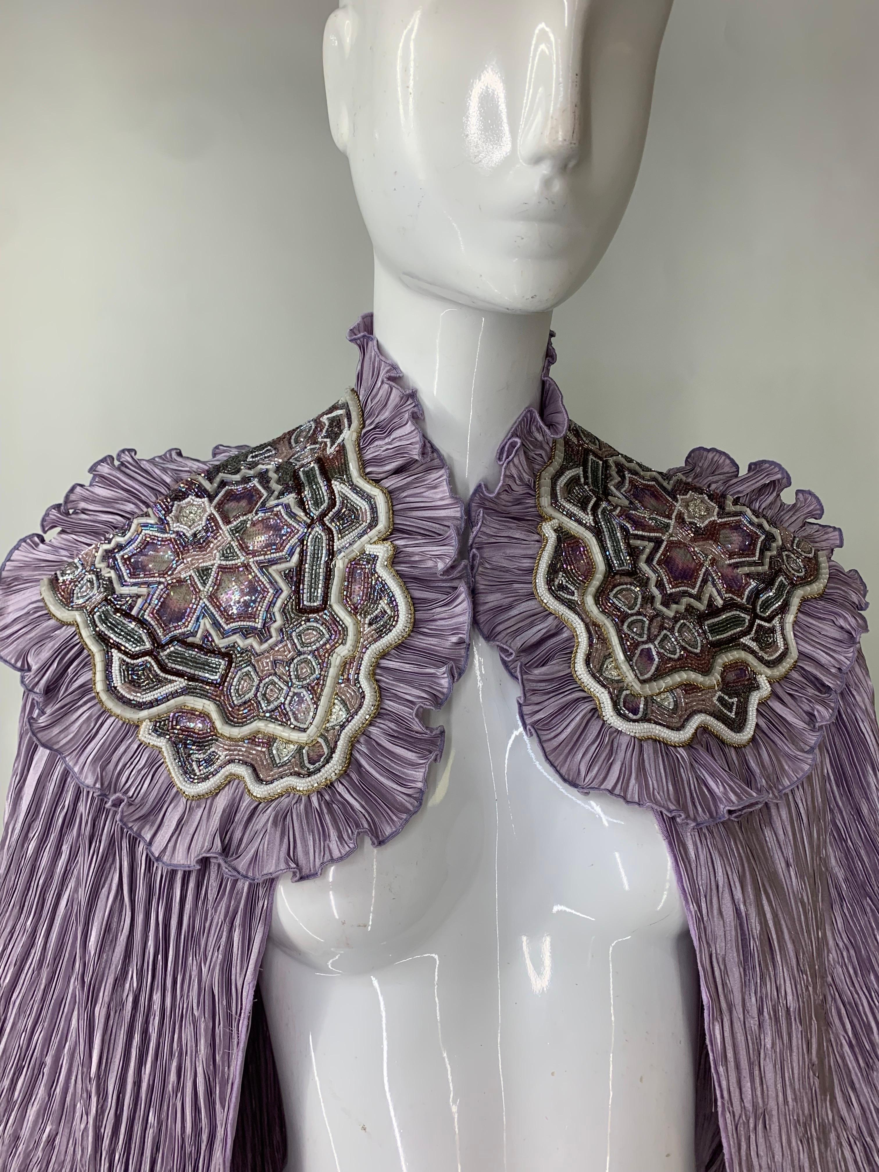 Torso Creations Lavender Pleated Silk Caplet w Heavily Beaded & Embroidered Trim For Sale 13