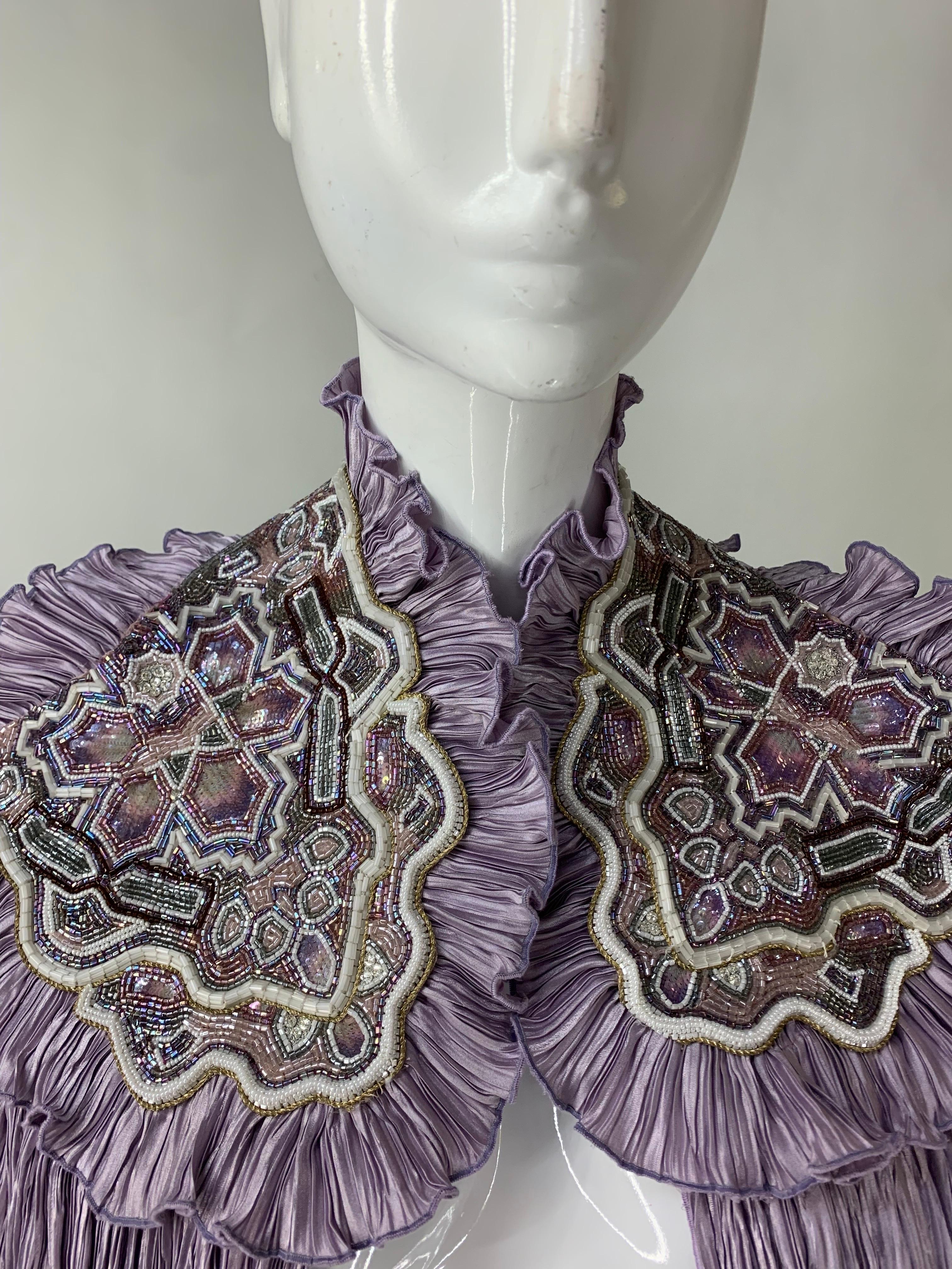Torso Creations Lavender Pleated Silk Caplet w Heavily Beaded & Embroidered Trim For Sale 16