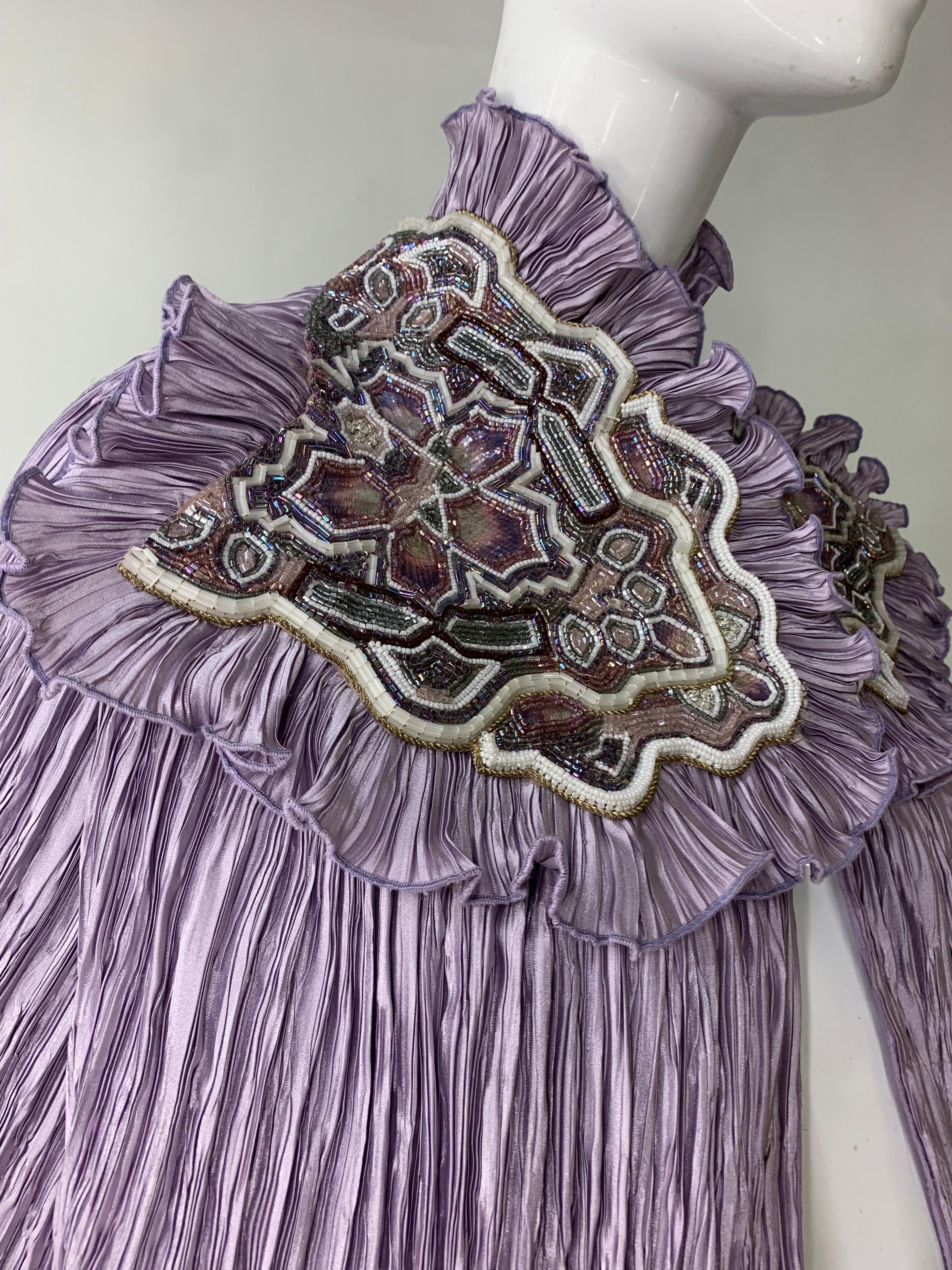 Torso Creations Lavender Pleated Silk Caplet w Heavily Beaded & Embroidered Trim In Excellent Condition For Sale In Gresham, OR
