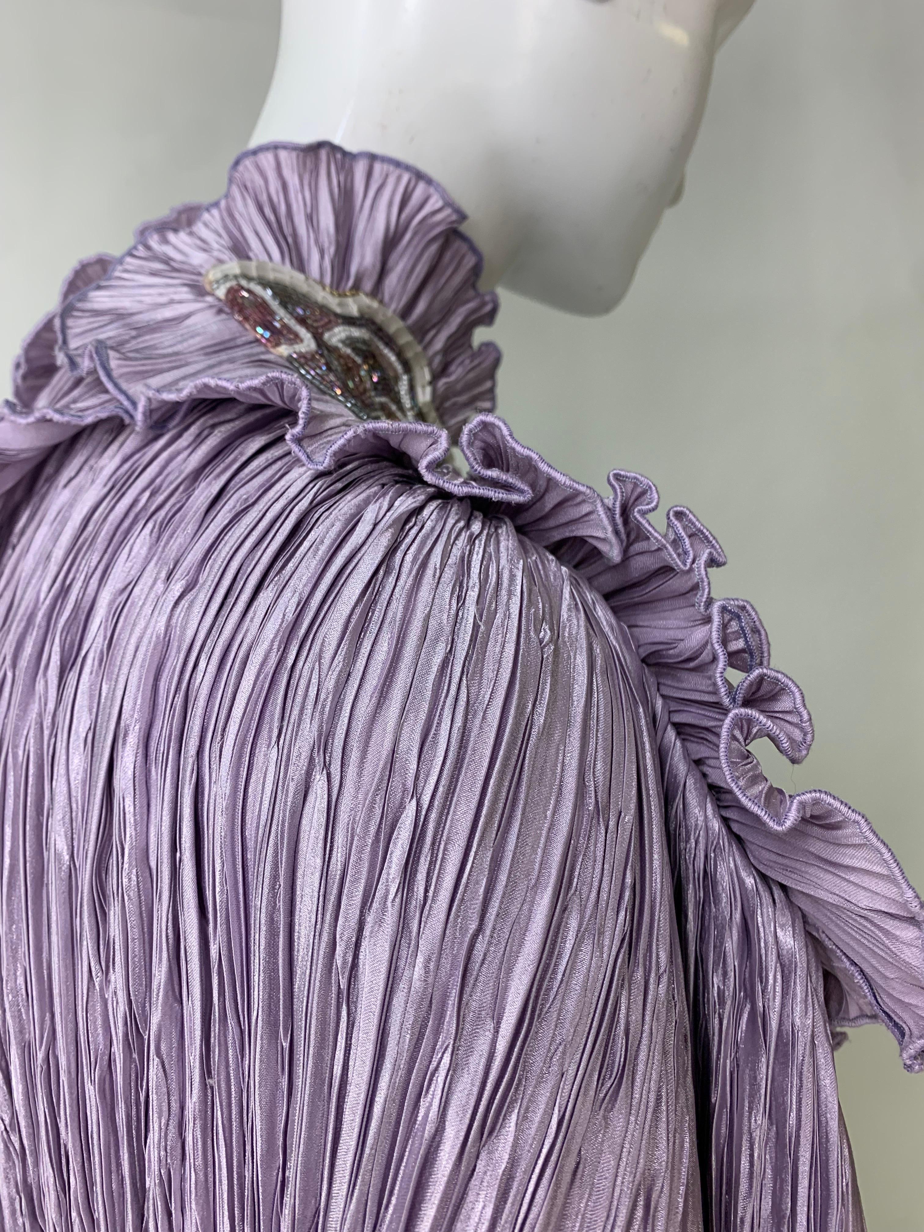 Torso Creations Lavender Pleated Silk Caplet w Heavily Beaded & Embroidered Trim For Sale 4