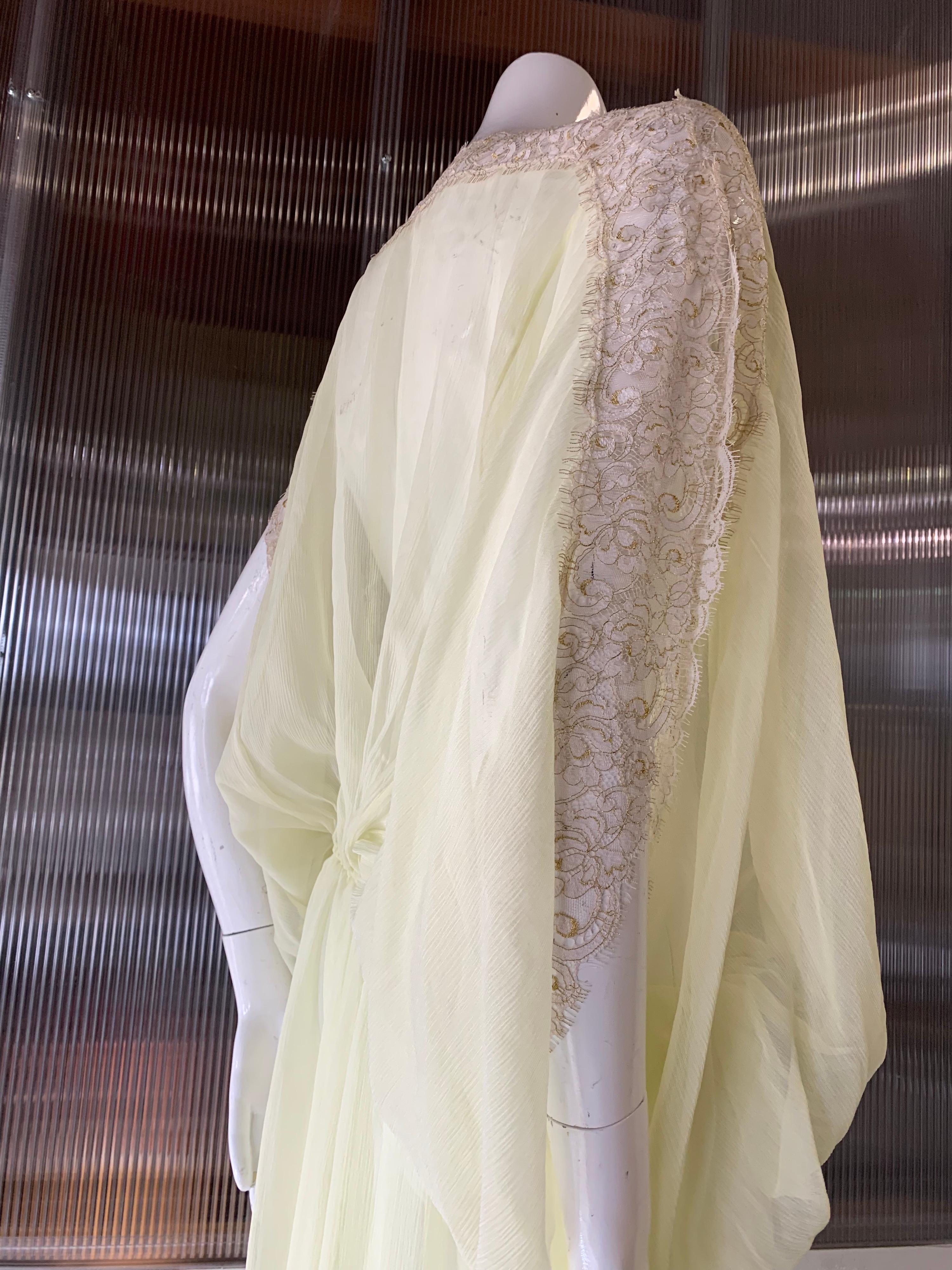 Torso Creations Lemon Silk Chiffon Goddess Gown W/ Soft Gold Metallic Lace Trim 4