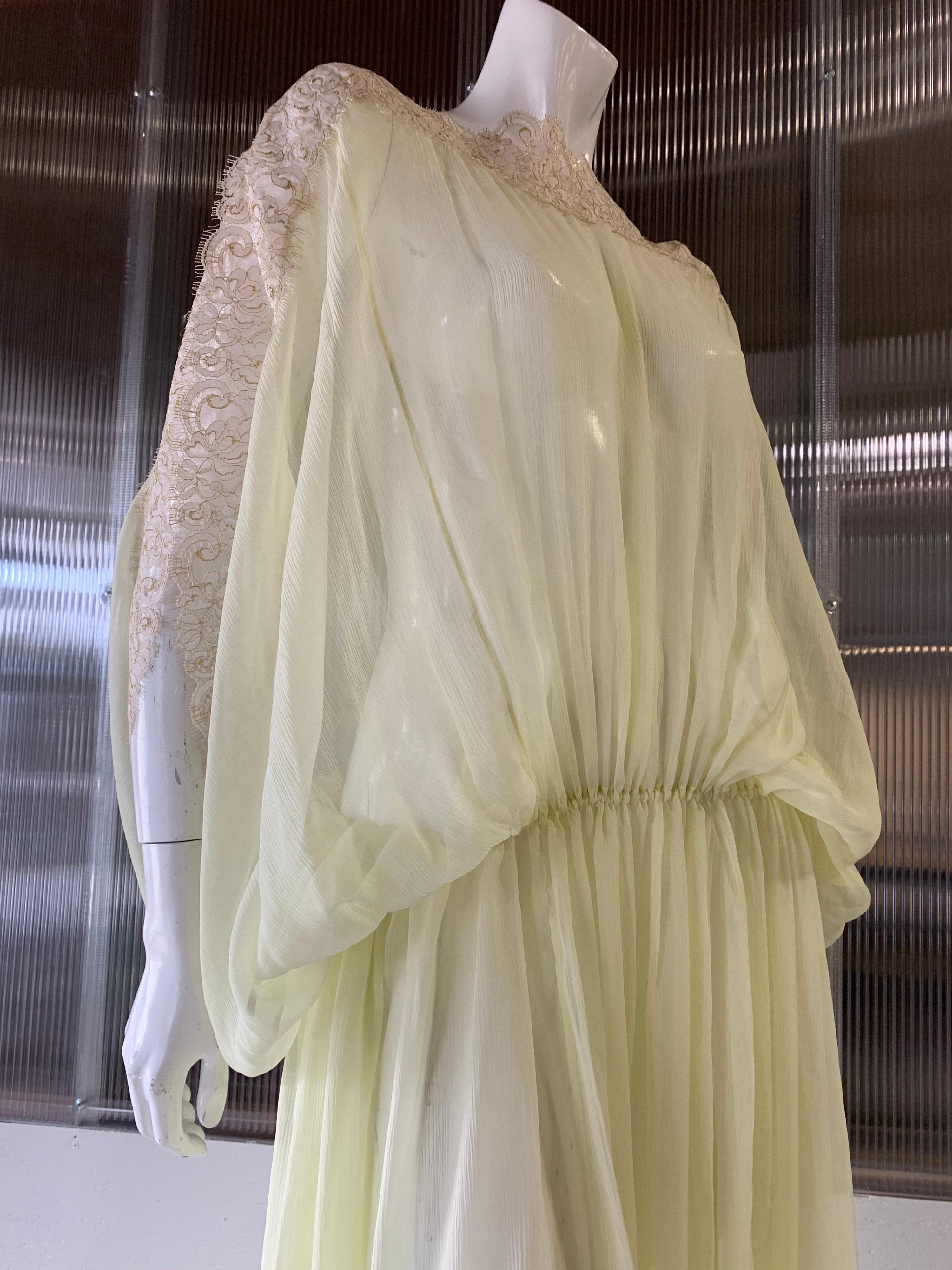 Torso Creations Lemon Silk Chiffon Goddess Gown W/ Soft Gold Metallic Lace Trim 6