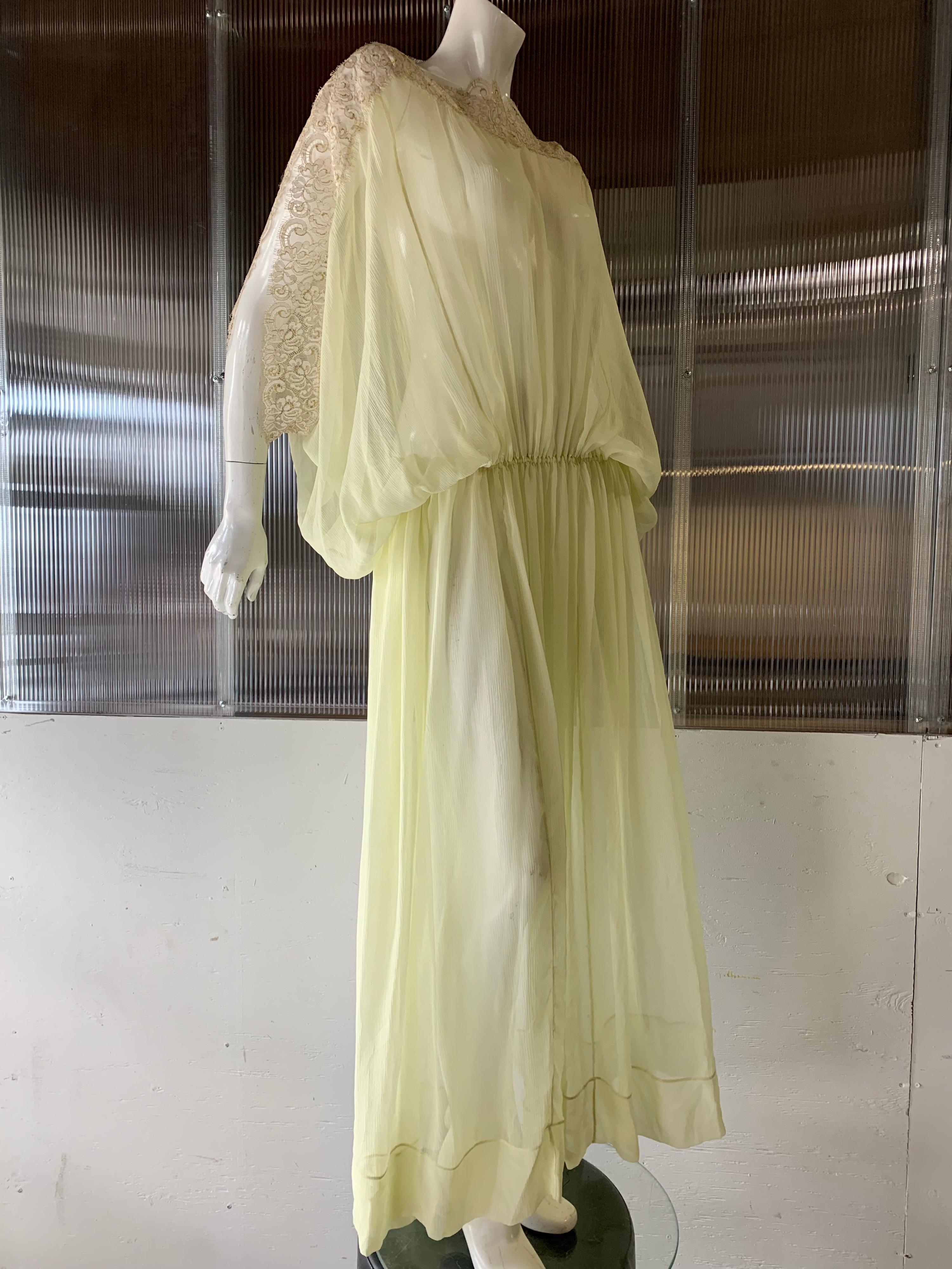 Torso Creations Lemon Silk Chiffon Goddess Gown W/ Soft Gold Metallic Lace Trim 7