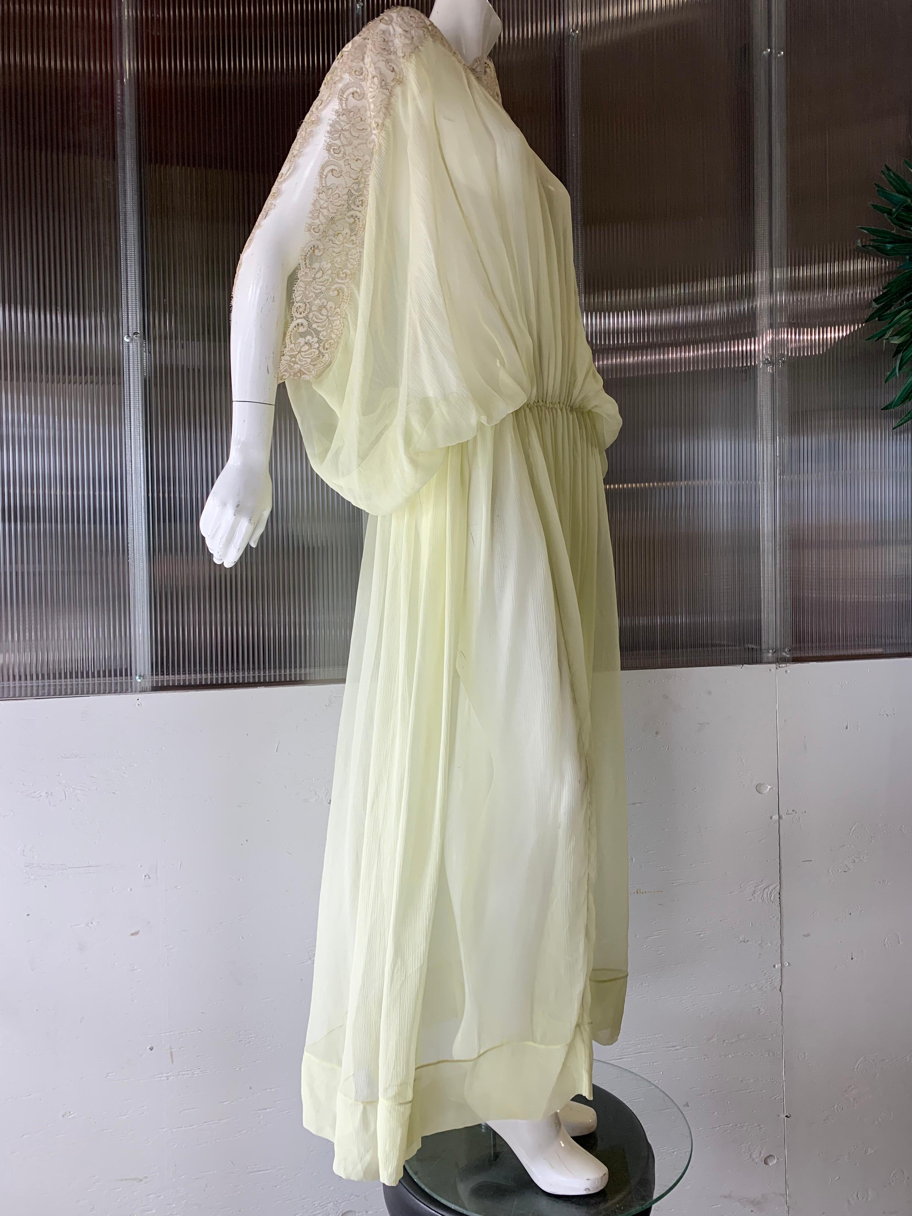 Torso Creations Lemon Silk Chiffon Goddess Gown W/ Soft Gold Metallic Lace Trim 8