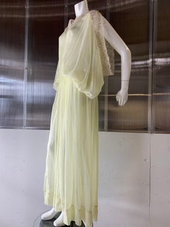 Torso Creations Lemon Silk Chiffon Goddess Gown W/ Soft Gold Metallic Lace Trim