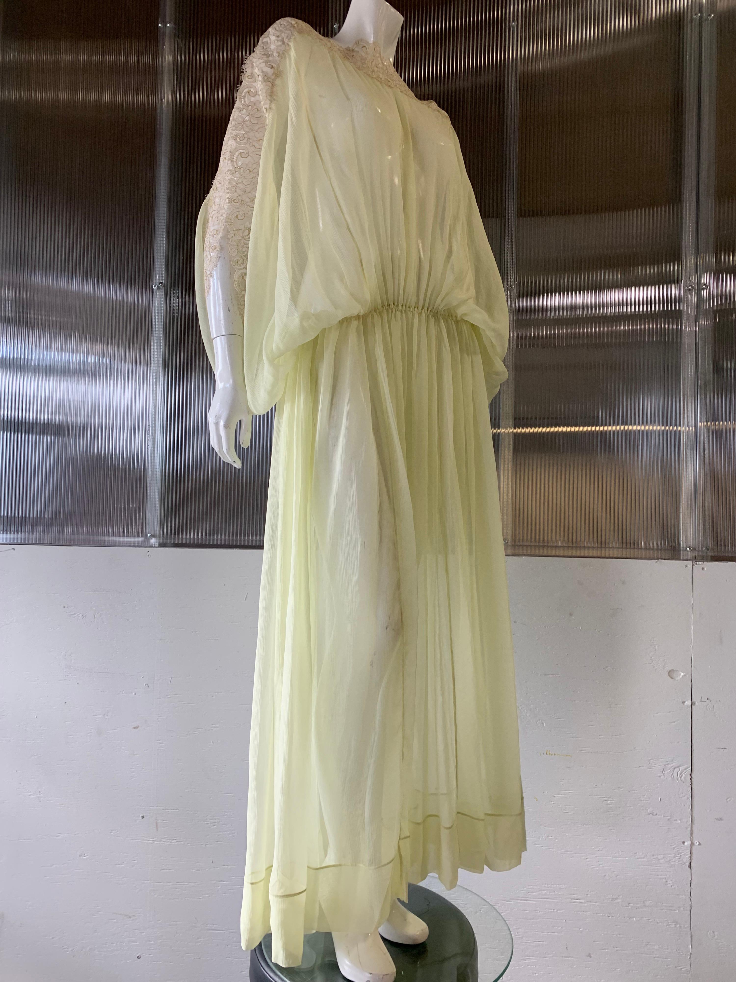 Women's Torso Creations Lemon Silk Chiffon Goddess Gown W/ Soft Gold Metallic Lace Trim