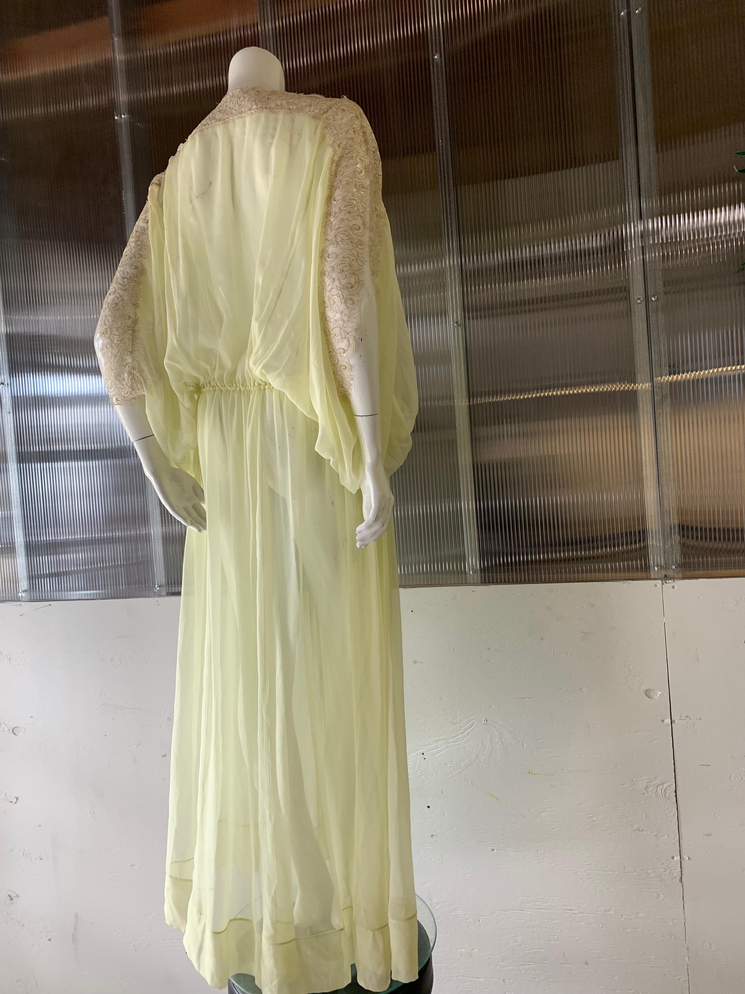 Torso Creations Lemon Silk Chiffon Goddess Gown W/ Soft Gold Metallic Lace Trim 1